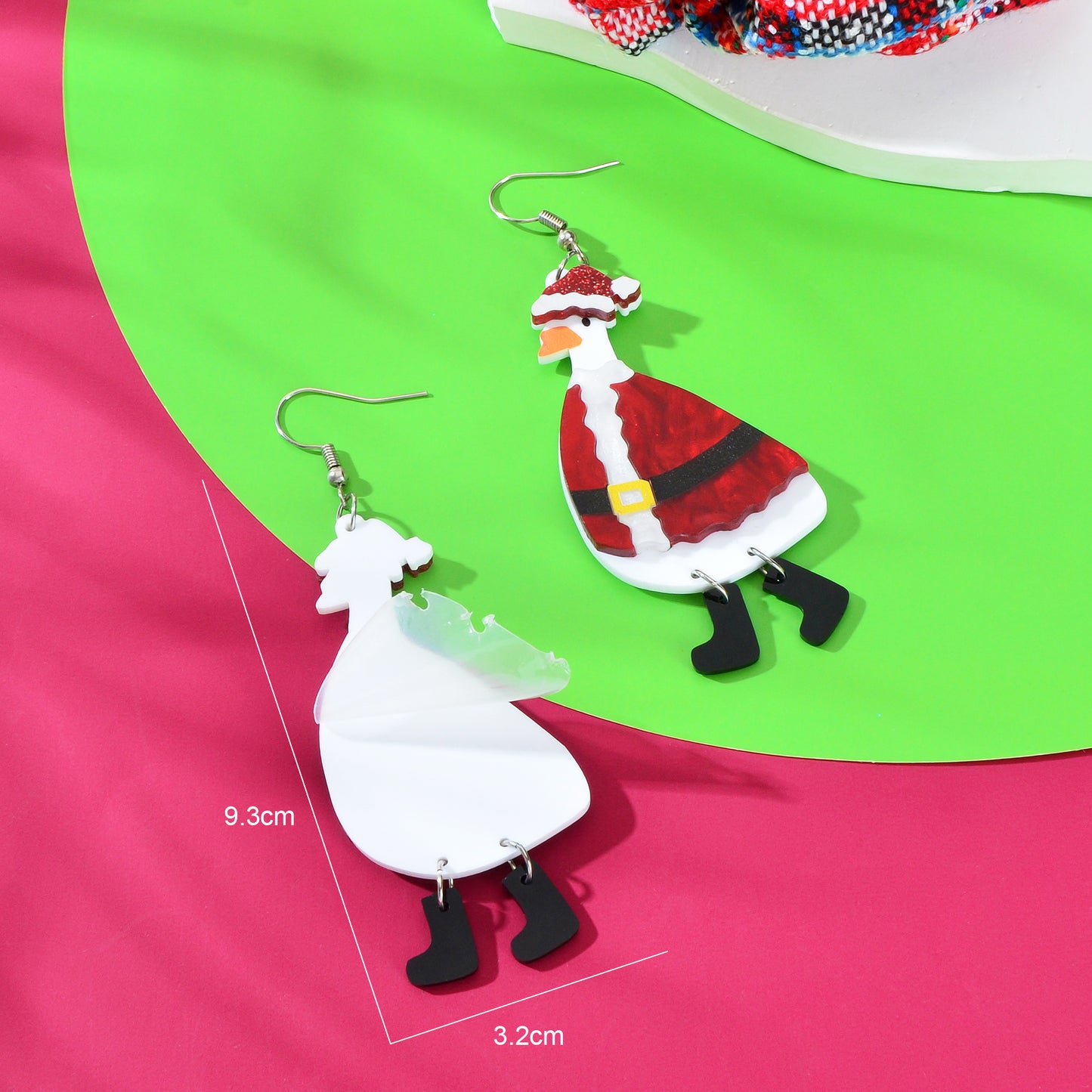 Christmas Jewellery Navidad Goose in Red Clothes Cartoon Design Acrylic Earrings