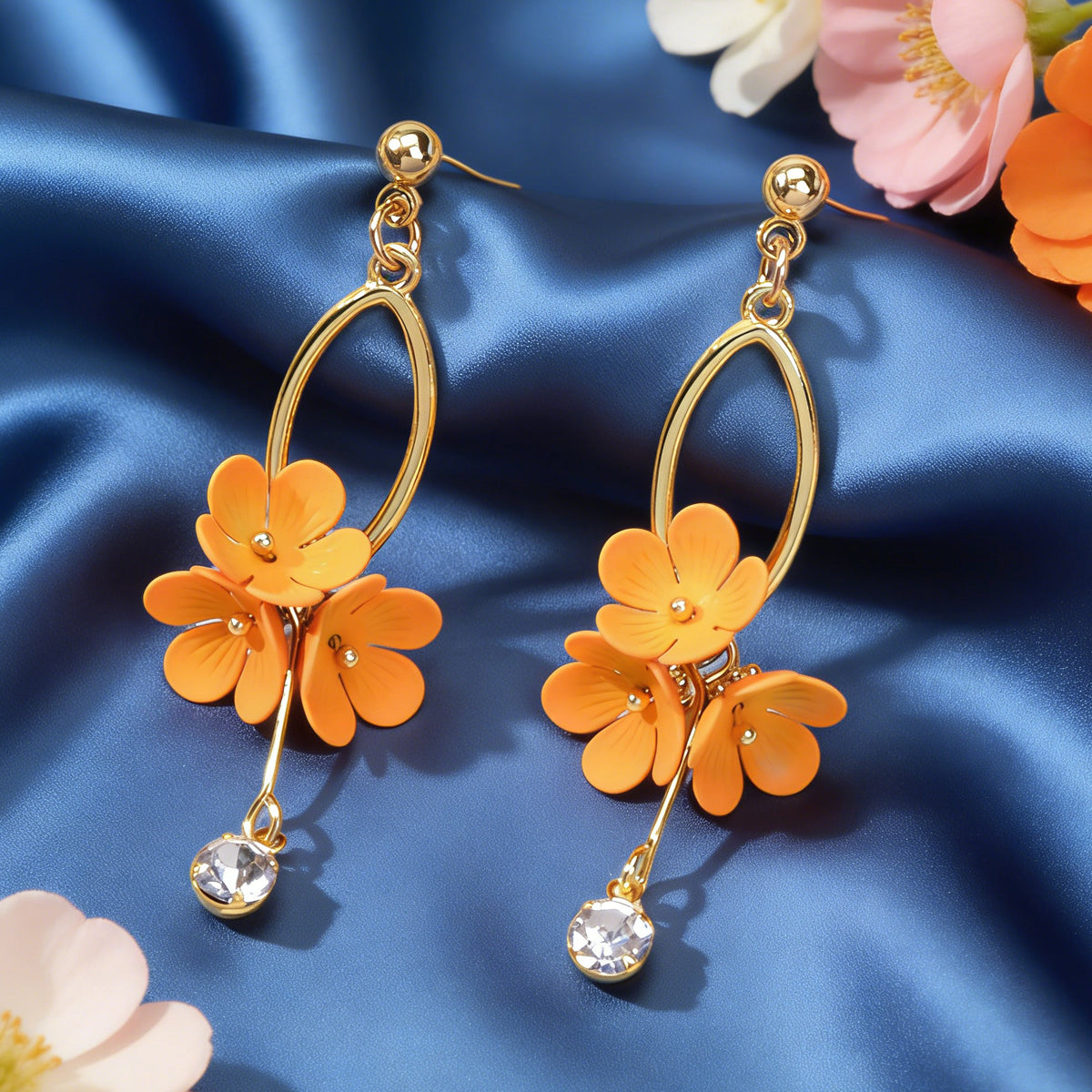 Orange Charm Rhinestone Charm Gold Colour Dangle Earrings Women Party Decoration