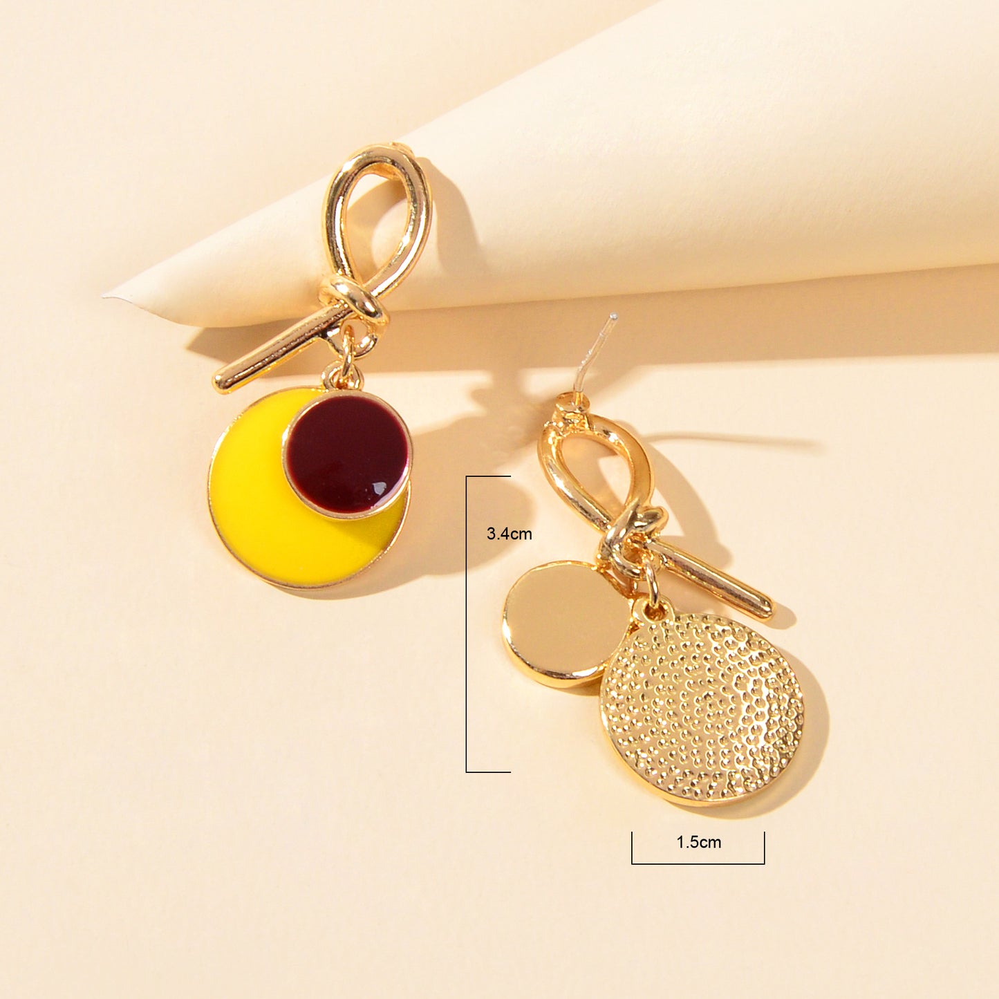 Yellow Enamel Round Dangle Geometric Earrings Y2k Style Sensitive Ears Studs