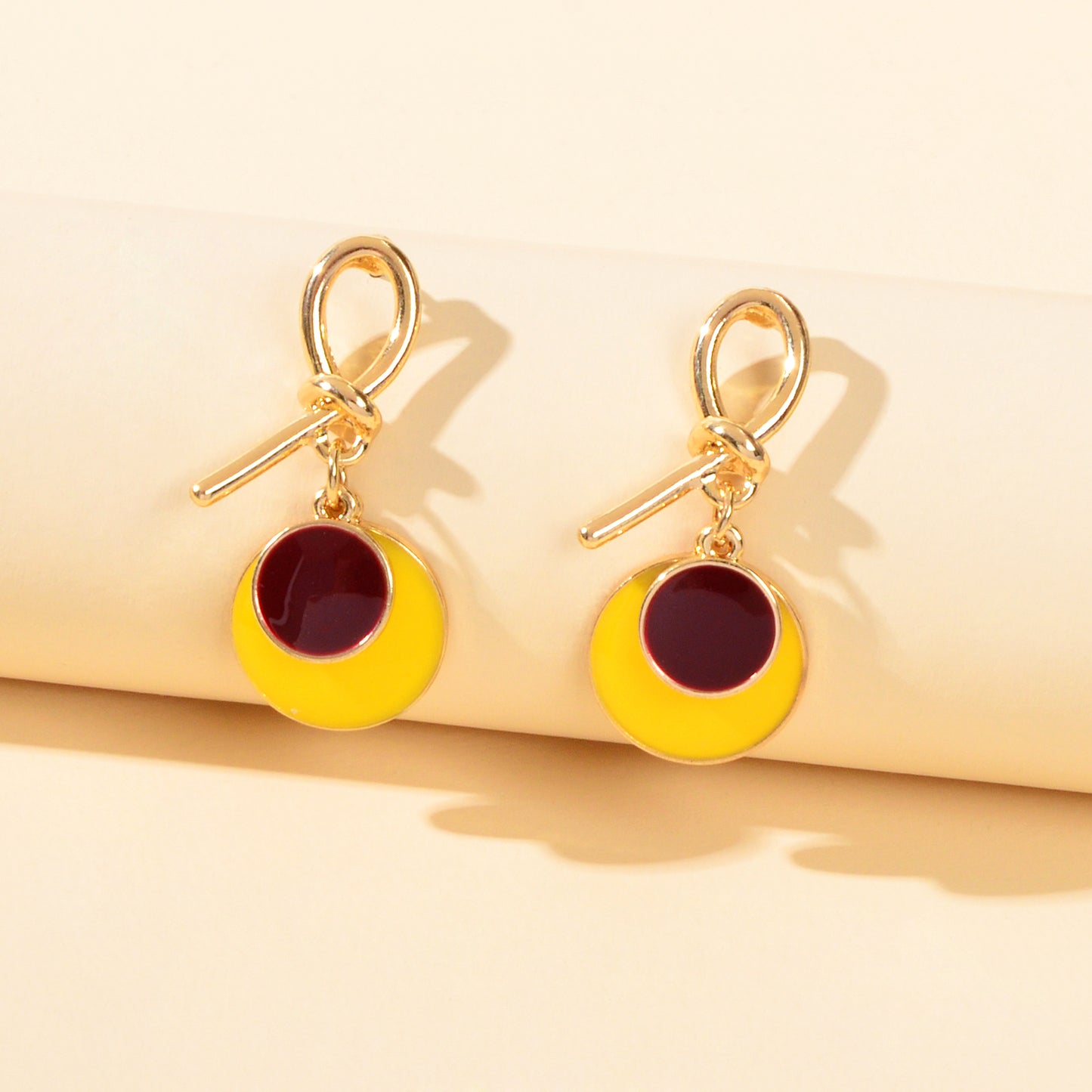Yellow Enamel Round Dangle Geometric Earrings Y2k Style Sensitive Ears Studs