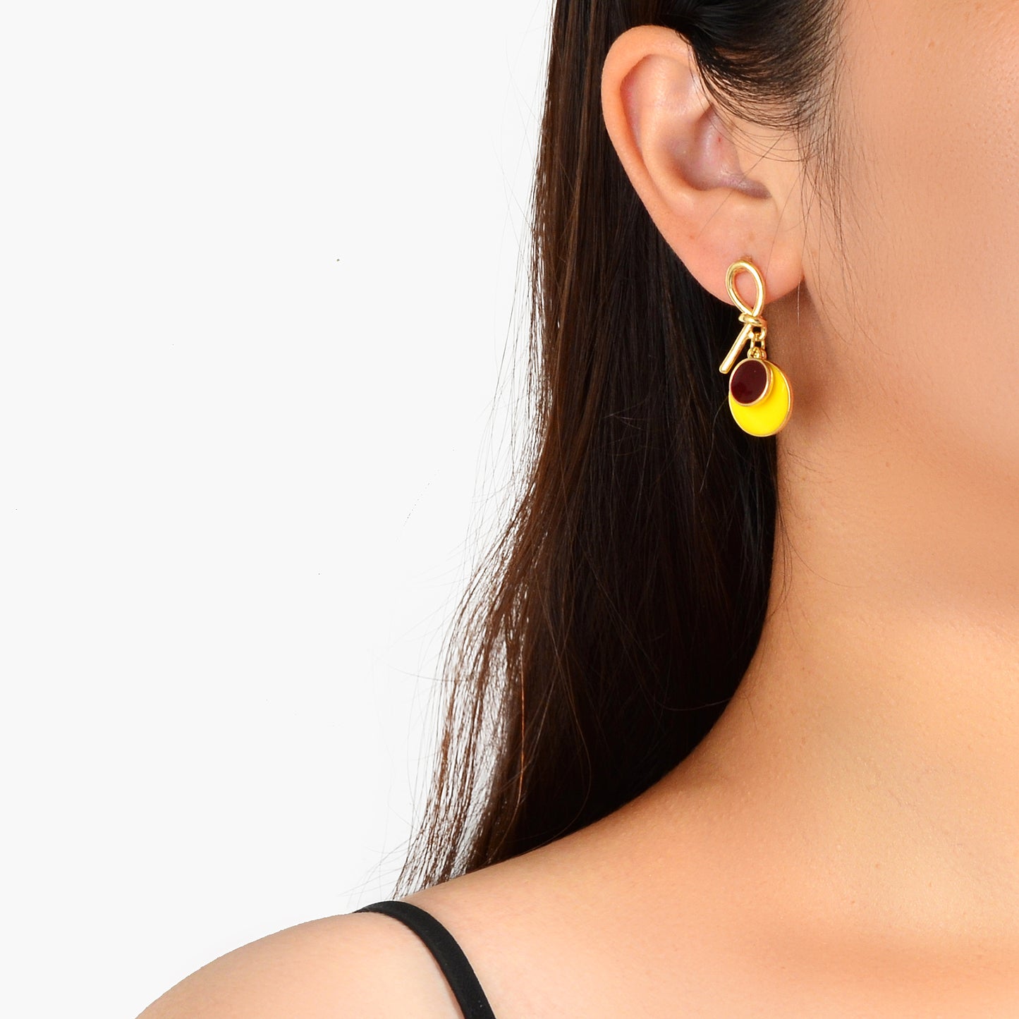 Yellow Enamel Round Dangle Geometric Earrings Y2k Style Sensitive Ears Studs