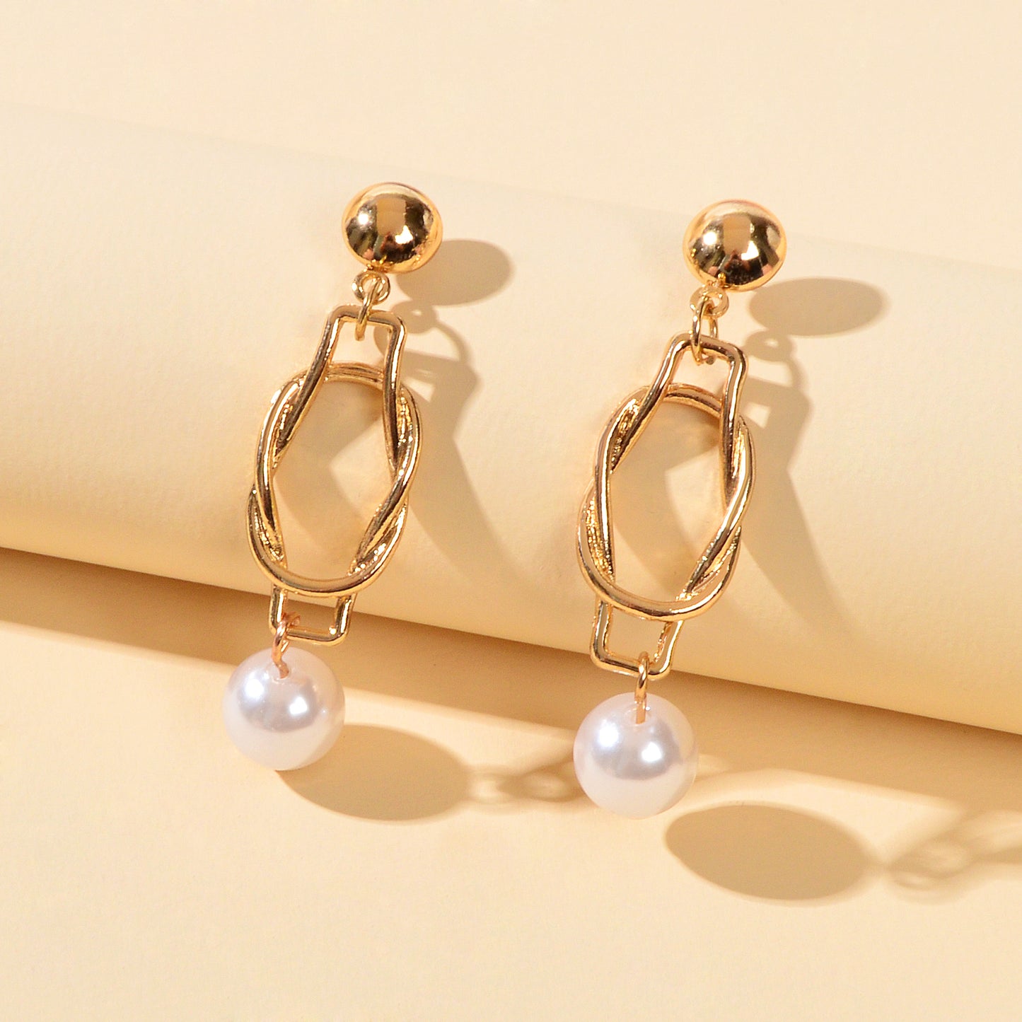 Elegant Jewellery Pearl Beads Gold Lock Pendant Earrings for Women Wedding Party