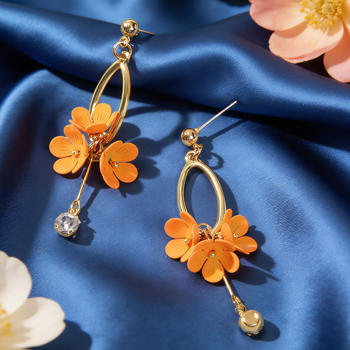 Orange Charm Rhinestone Charm Gold Colour Dangle Earrings Women Party Decoration