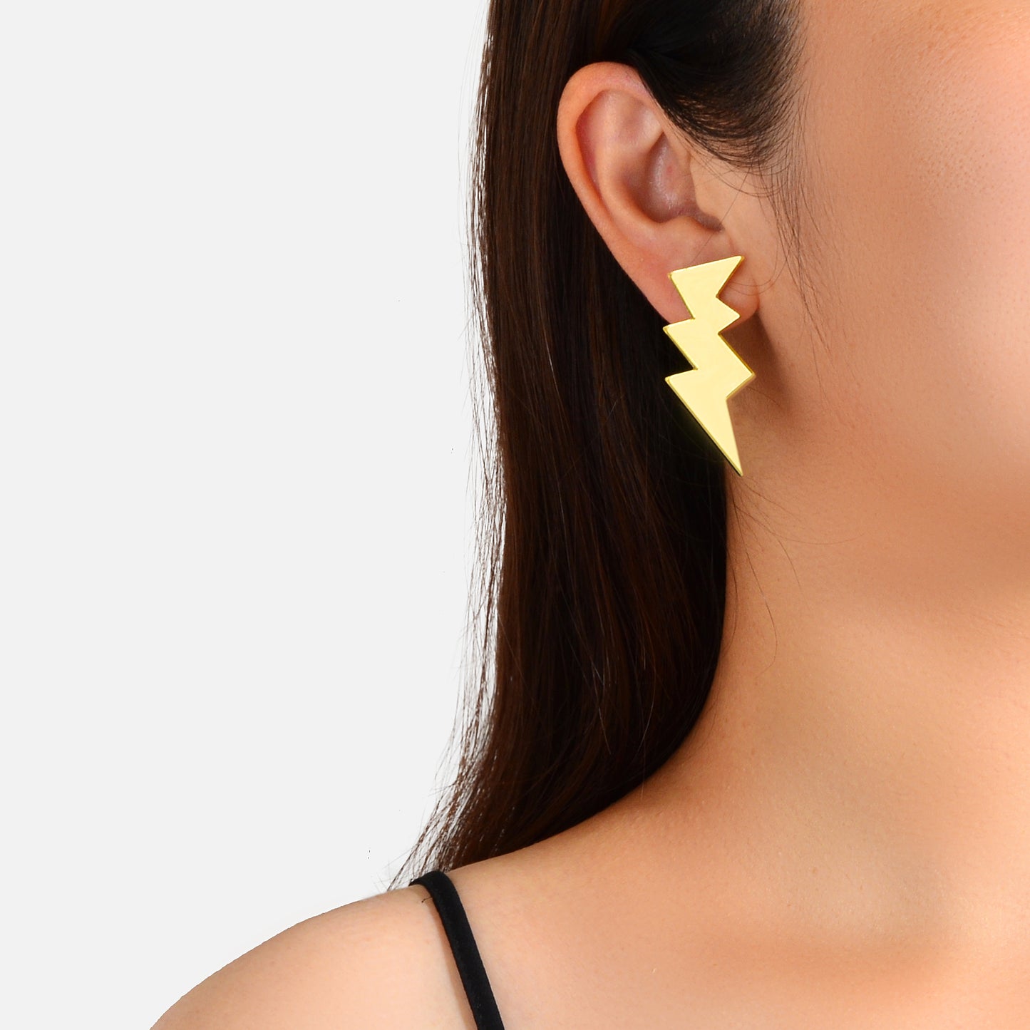 Personality Lightweight Gold Resin Lightning Stud Pierced 90's Inspired Earrings