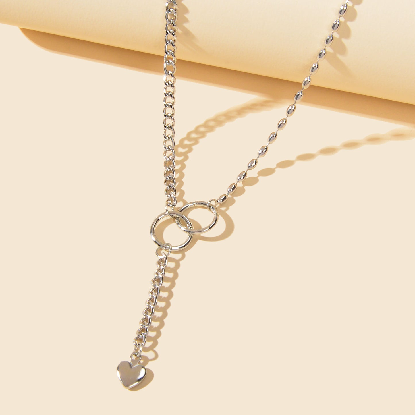 Trendy Accessories Silver Chain Circle Heart Pendant Y shape Clavicle Necklace