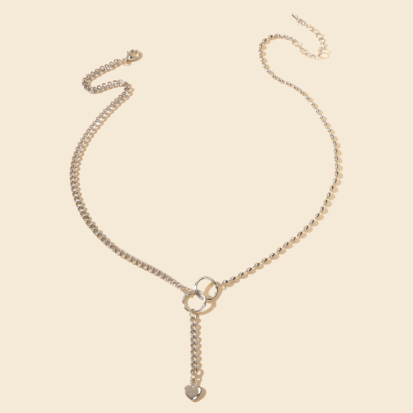 Trendy Accessories Silver Chain Circle Heart Pendant Y shape Clavicle Necklace