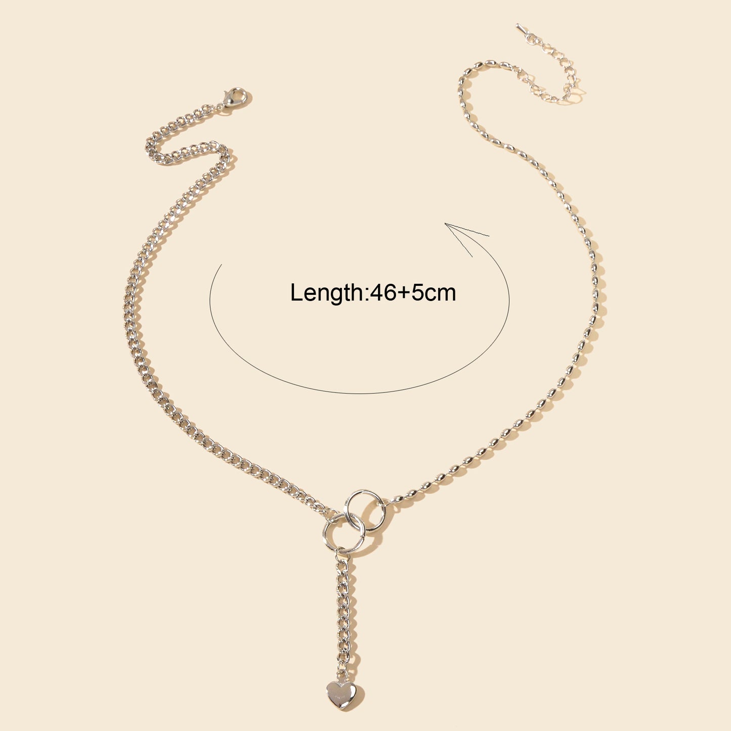 Trendy Accessories Silver Chain Circle Heart Pendant Y shape Clavicle Necklace