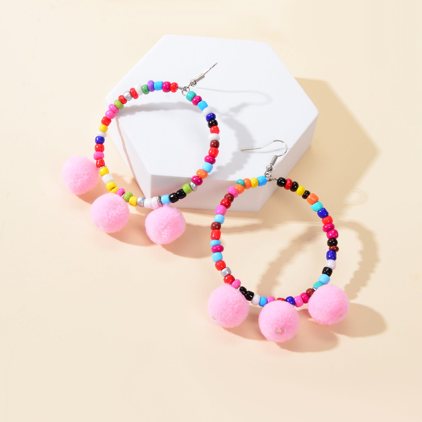 Ethnic Bohemian Style Colorful Beads Circle Ball Charm Dangle Earrings Jewellery