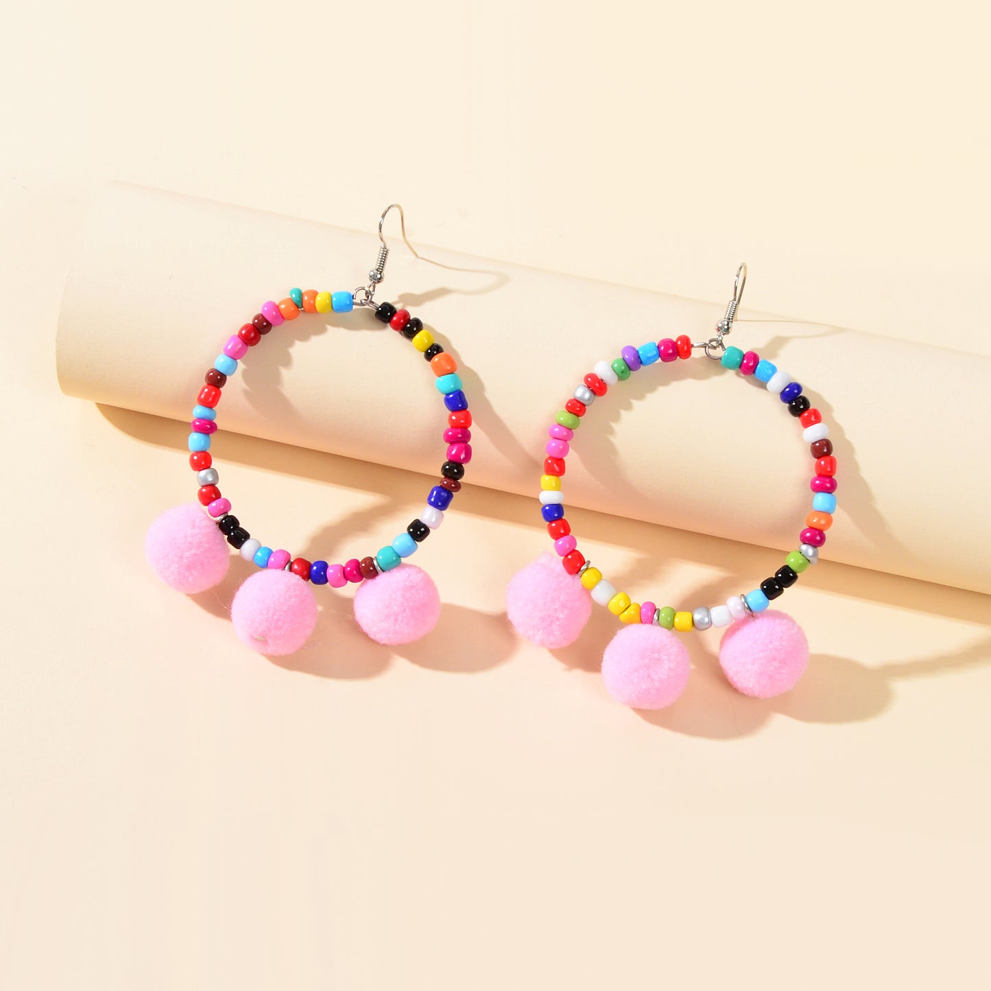 Ethnic Bohemian Style Colorful Beads Circle Ball Charm Dangle Earrings Jewellery