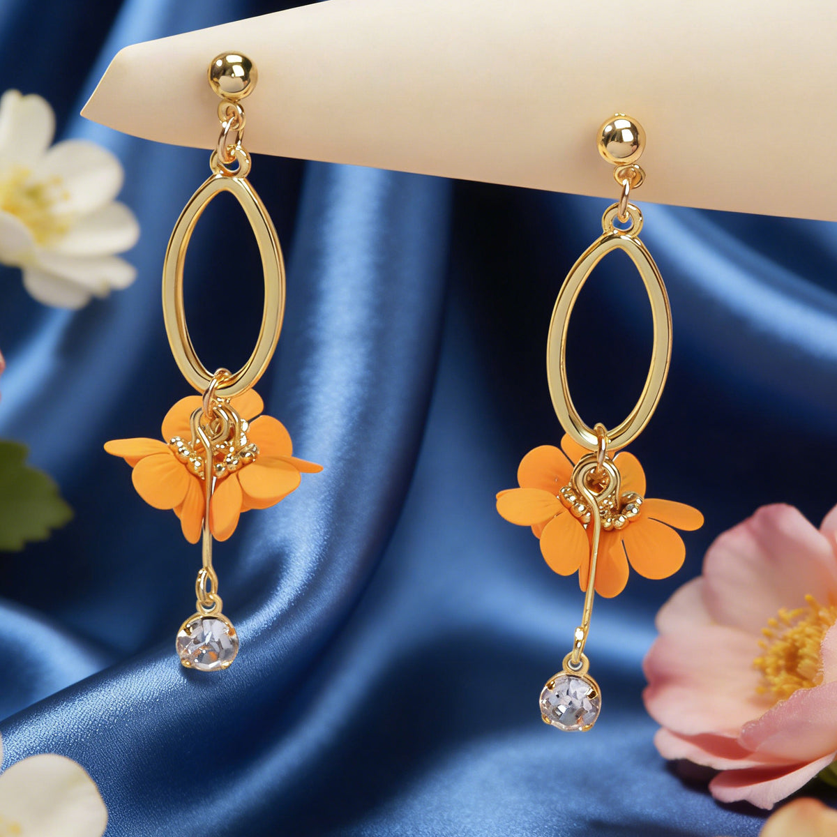 Orange Charm Rhinestone Charm Gold Colour Dangle Earrings Women Party Decoration