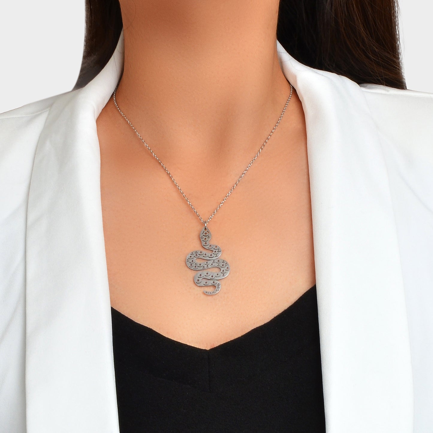 Unique Punk Rock Jewellery Silver Chain Hollow Carved Snake Cool Charm Necklace