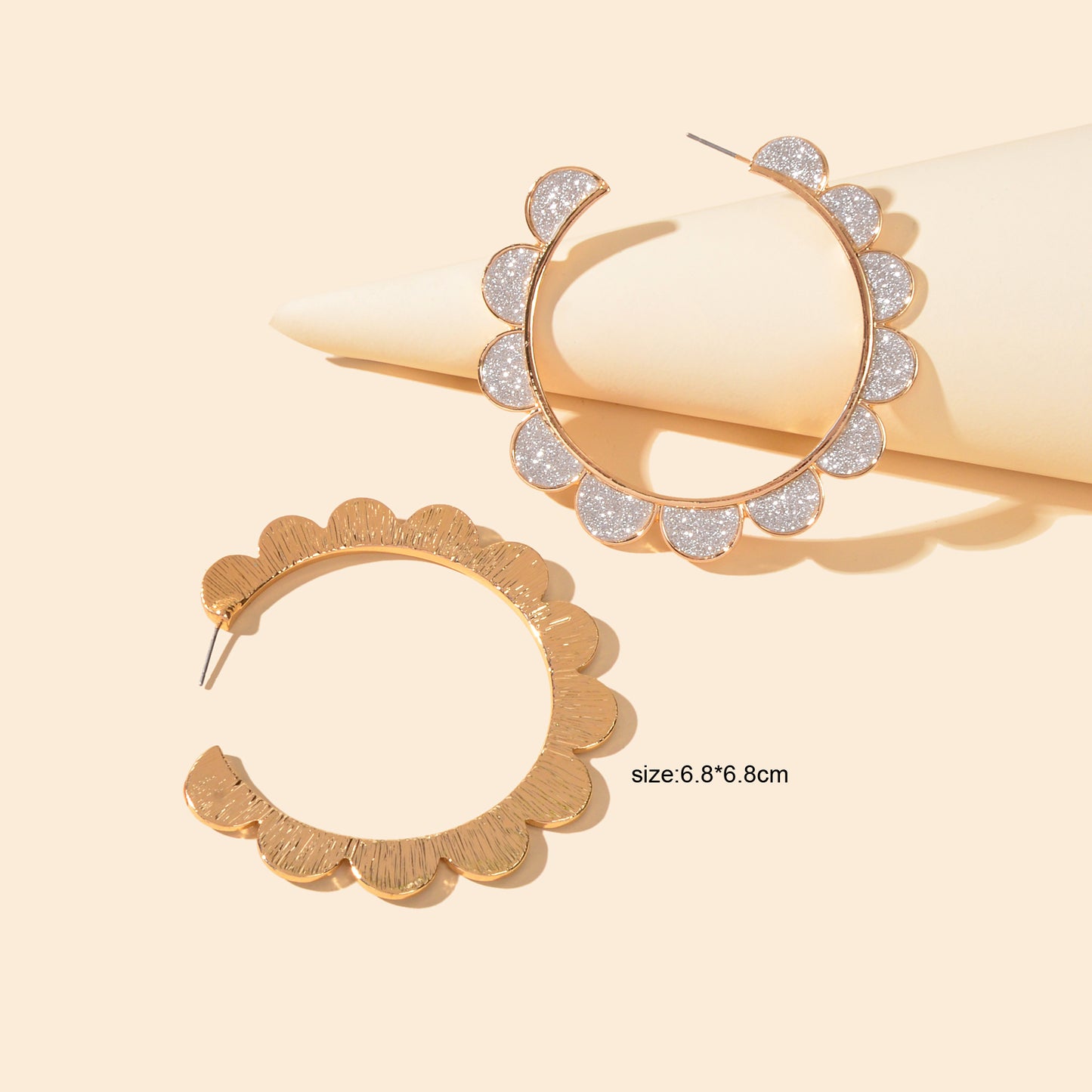 Party Decoration Women Silver Spinning Flower Big Hoop Statement Trendy Earrings
