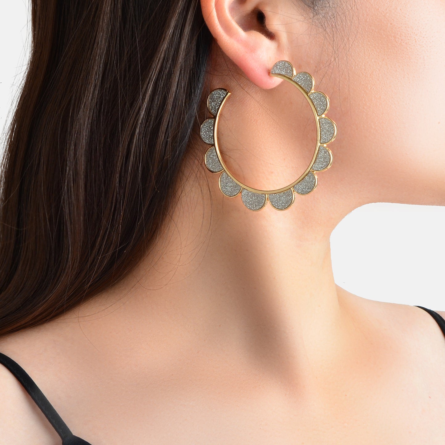Party Decoration Women Silver Spinning Flower Big Hoop Statement Trendy Earrings