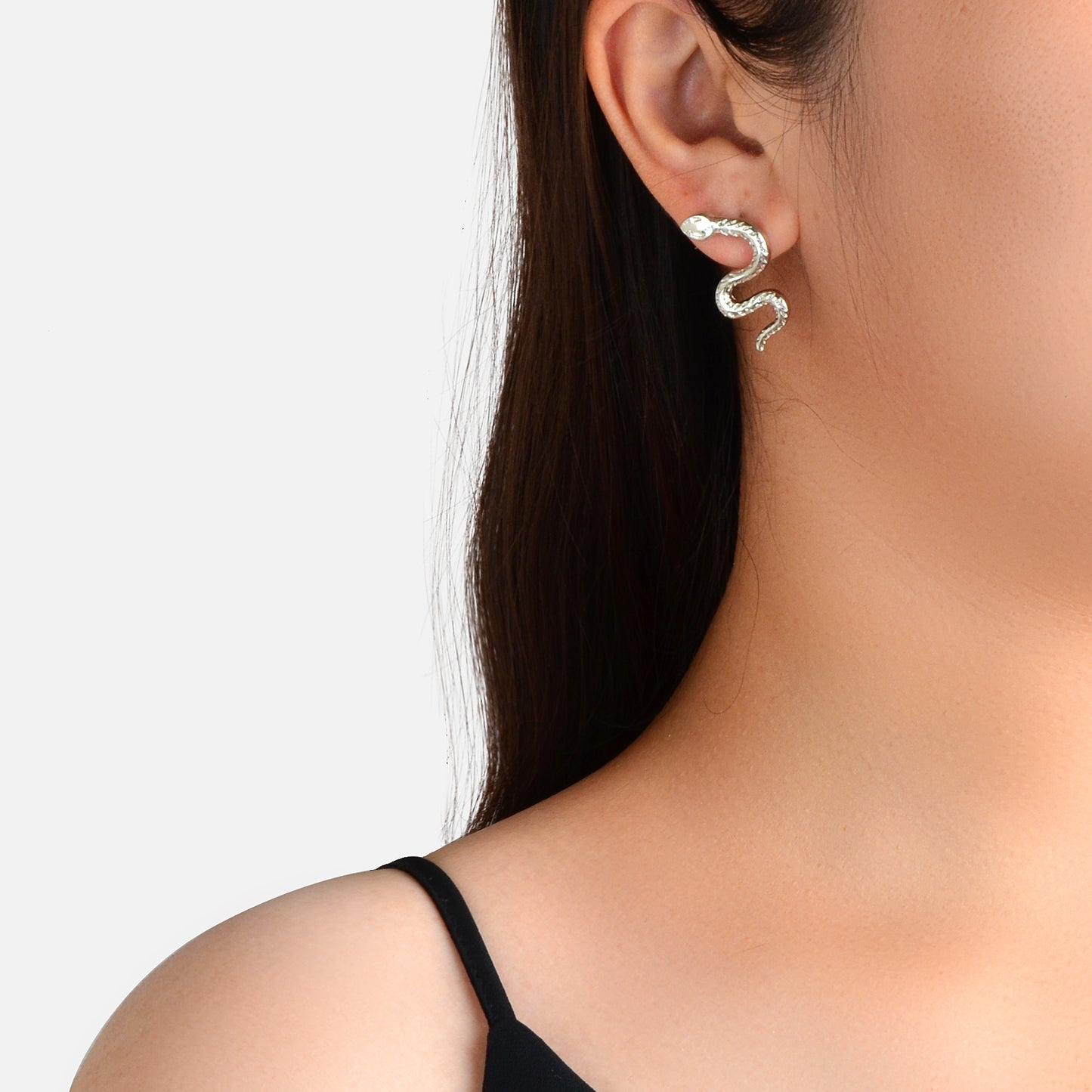Gothic Punk Silver Dainty Snake Stud Earrings Minimalist Personality Ear Jewelry