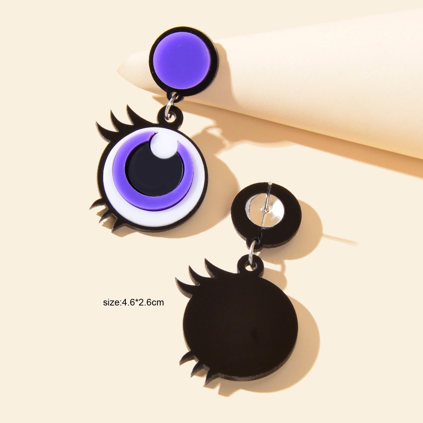 Cute Purple Eye Earrings Acrylic Cartoon Novelty Trendy Lightweight Drop Stud