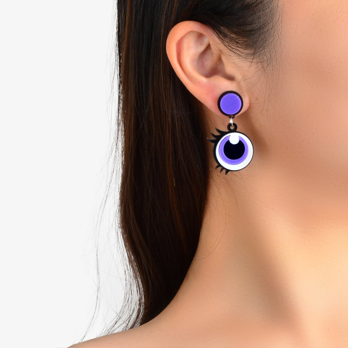 Cute Purple Eye Earrings Acrylic Cartoon Novelty Trendy Lightweight Drop Stud