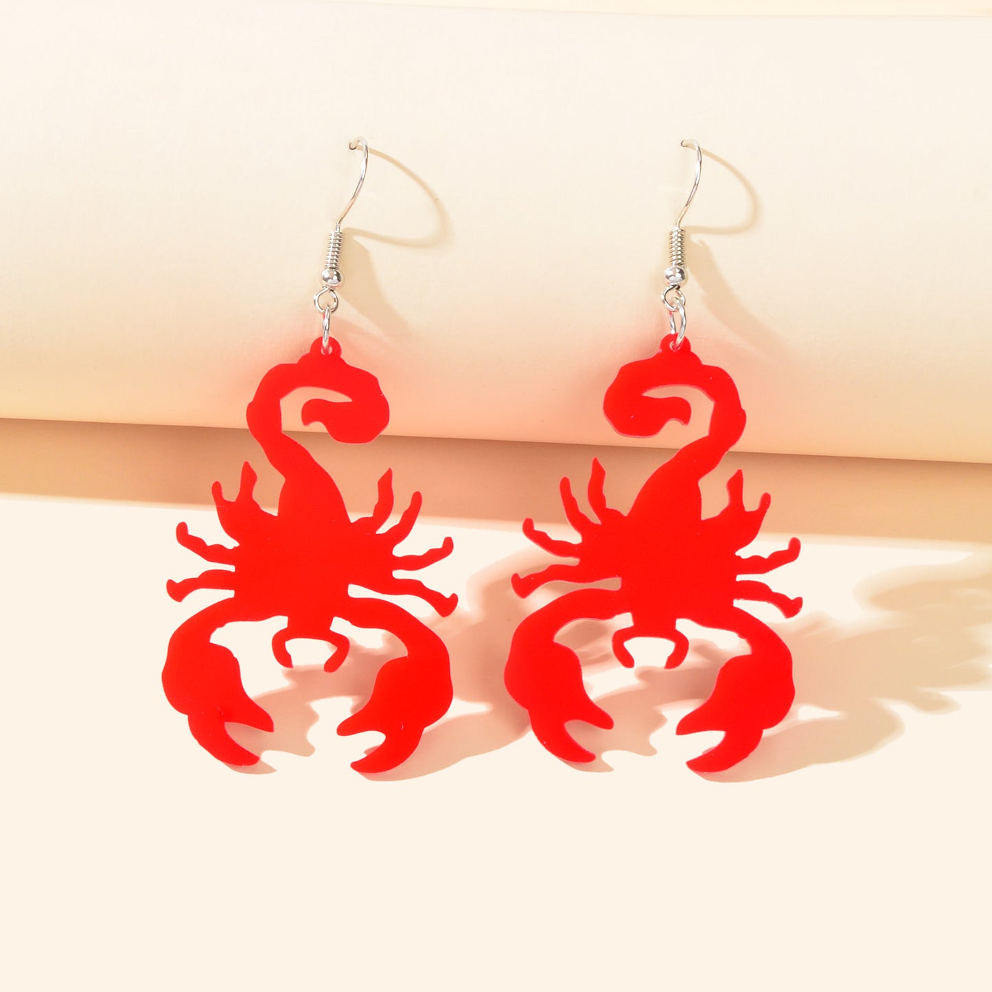 Red Acrylic Statement Personalized Scorpion Dangle Hook Earrings Insect Jewelry