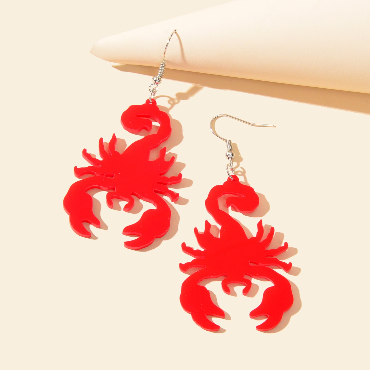 Red Acrylic Statement Personalized Scorpion Dangle Hook Earrings Insect Jewelry