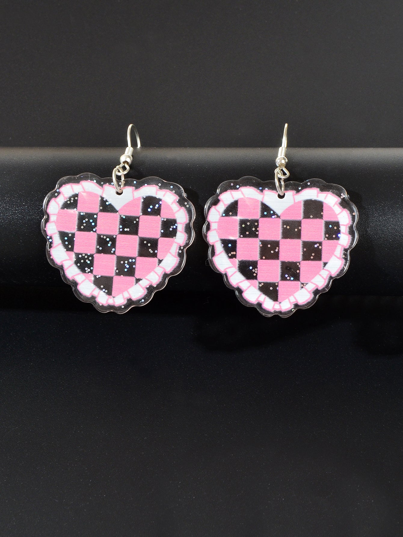 Colorful Sparkling Glittery Heart Pendant Earrings Radiant Glamour Party Jewelry