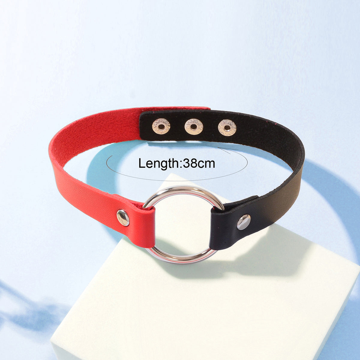Gothic 90s Silver PU Leather Punk Tattoo Choker Necklace Round Circle Collar