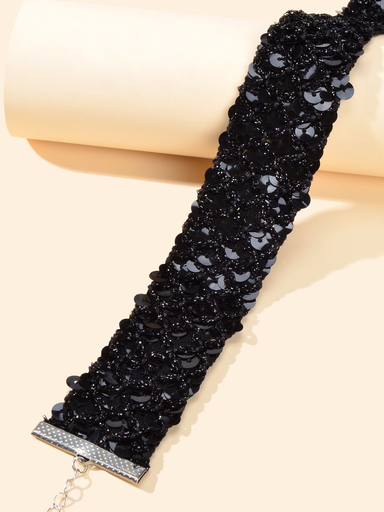 Shinny Wide Black Silver Sequin Choker Necklace Short Collar Costume Jewellery