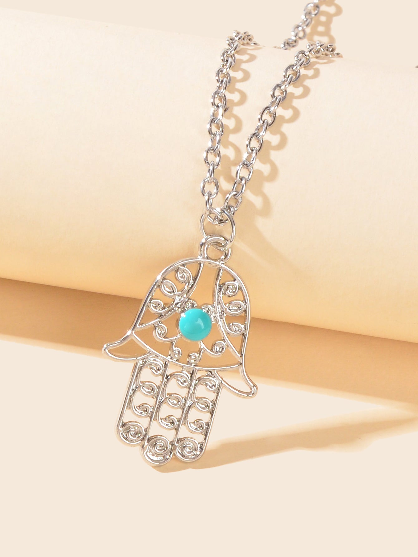 Dainty Gold Silver Chain Hollow Hamsa Hand Boho Charm Necklace Protection Lucky