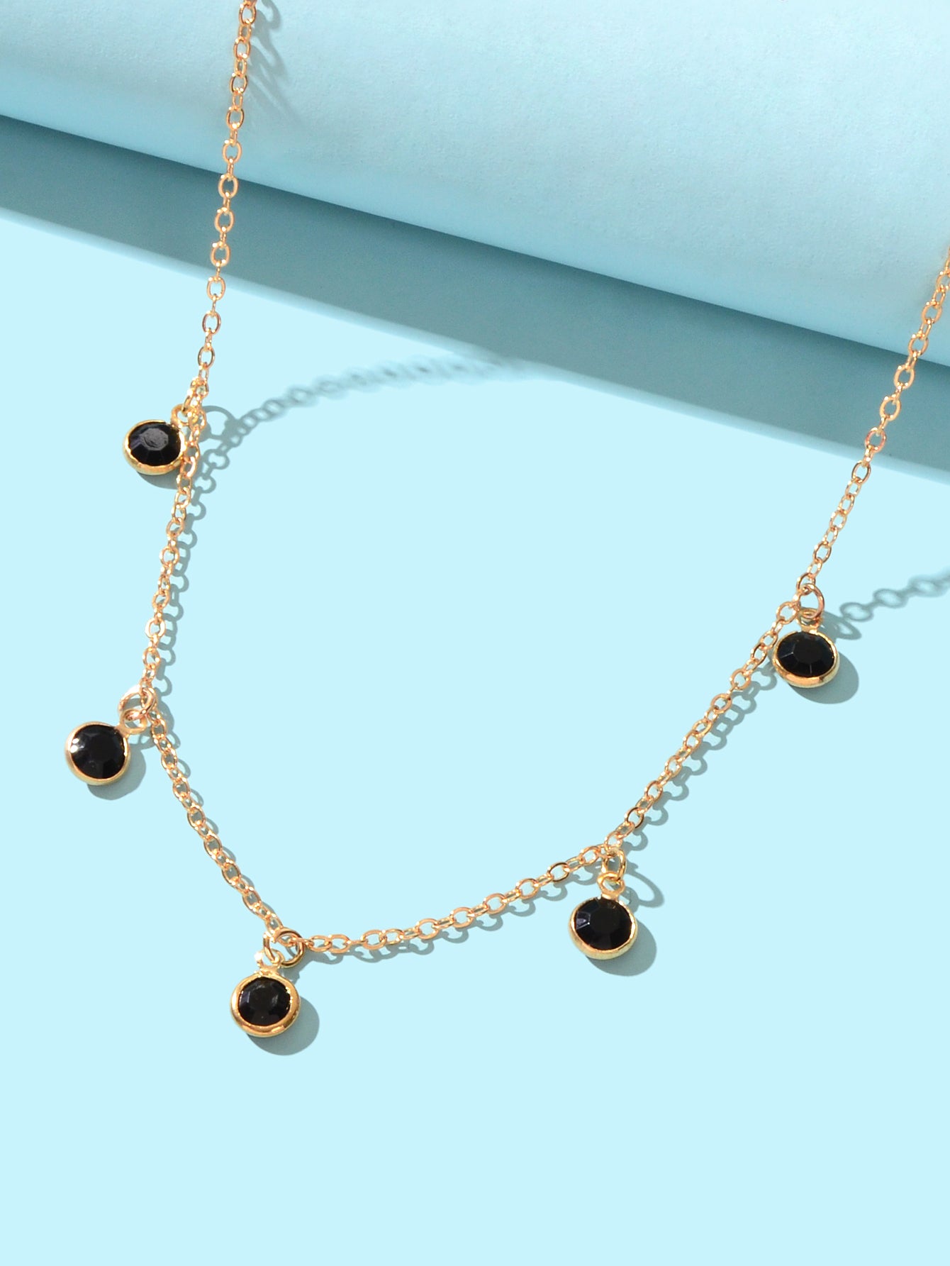 Fashion Party Accessories Gold Chain Black Beaded Charm Clavicle Collar Necklace