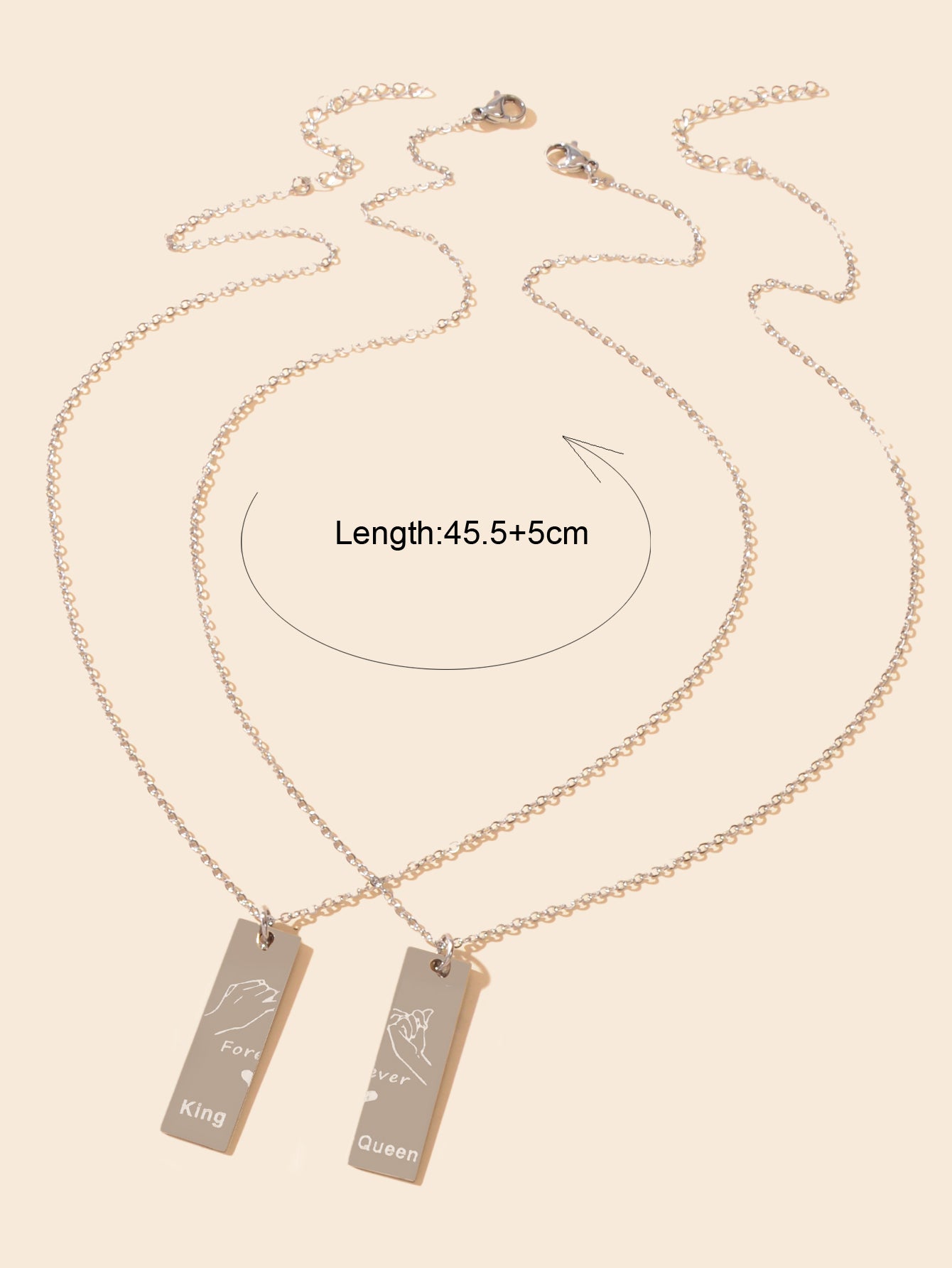 2 pcs Love Heart King Queen Square Pendant Couple Lover Matching Necklaces Gift