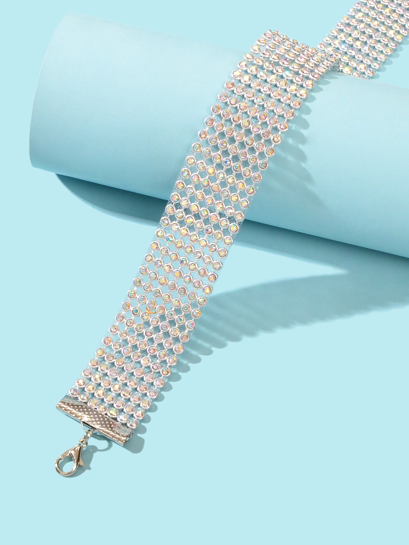 Sparkly Silver Wide Rhinestone Choker Necklace Festival Collar Neck Jewellery