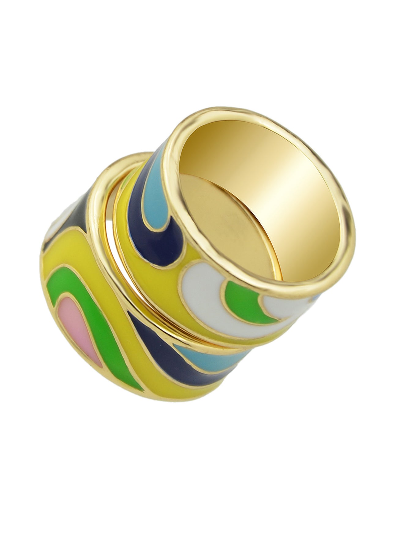Ethnic Jewelry Geometric Pattern Colourful Enamel Gold Chunky Bohemian Band Ring