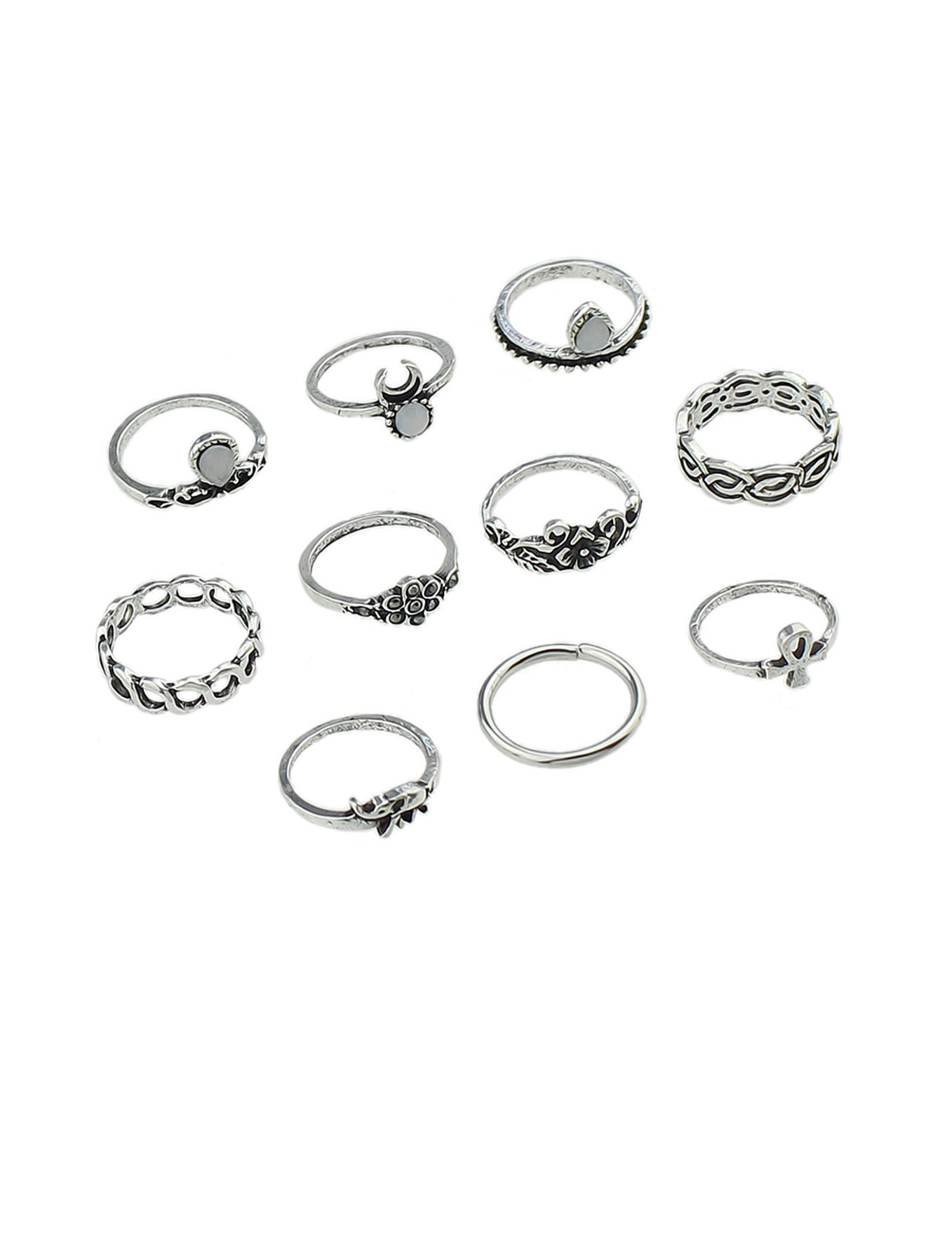 Stackable 10 pcs Tribal Ethnic Flower Elephant Vintage Multiple Finger Ring set