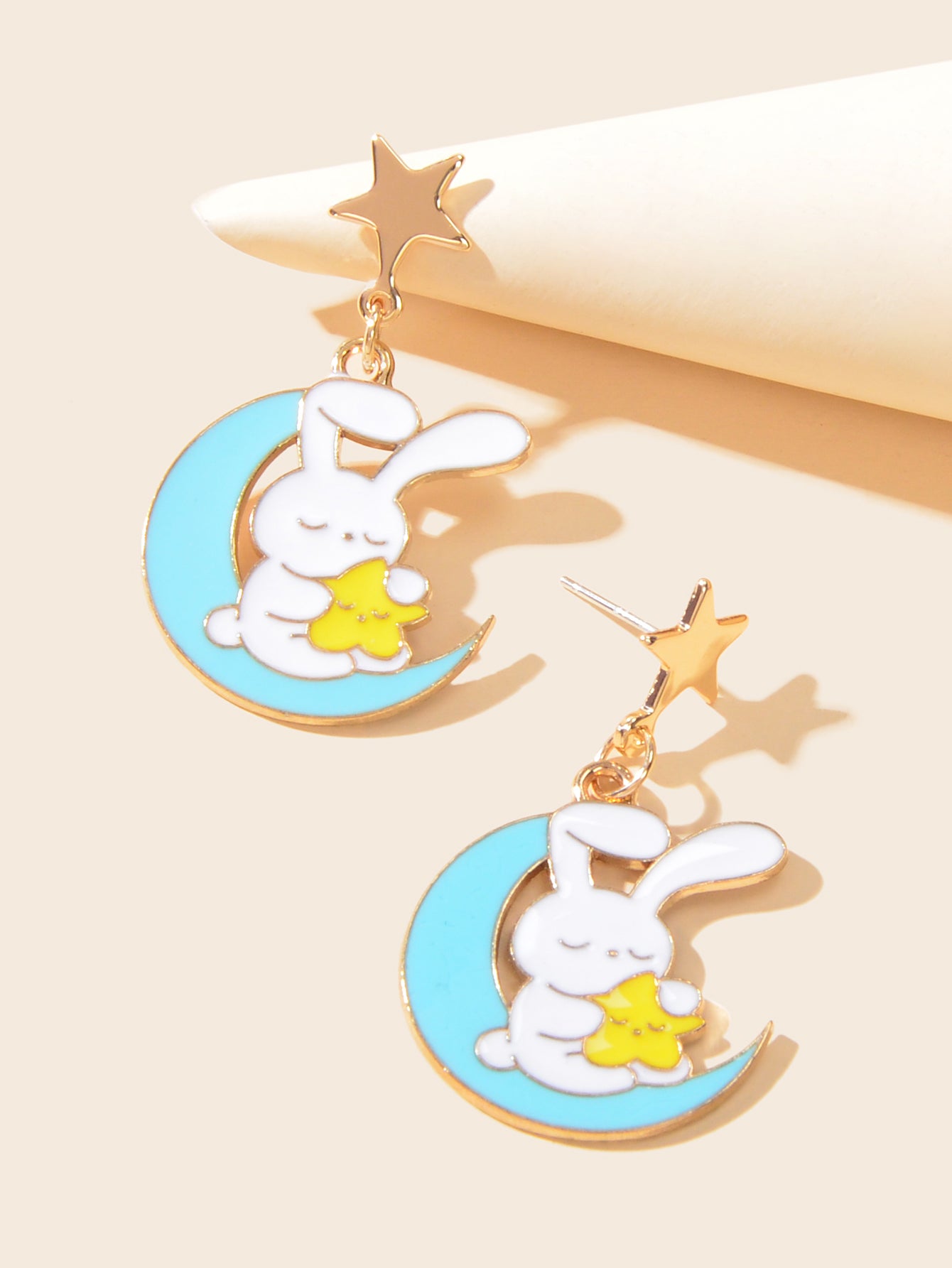 Star Moon Bunny Easter Stud Earrings Dangling Rabbit Ear Jewellery Holiday Gift