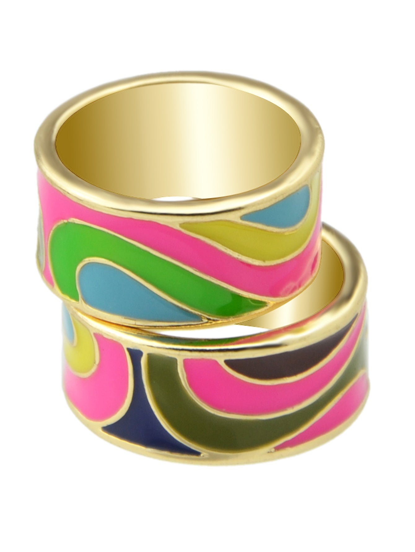 Ethnic Jewelry Geometric Pattern Colourful Enamel Gold Chunky Bohemian Band Ring