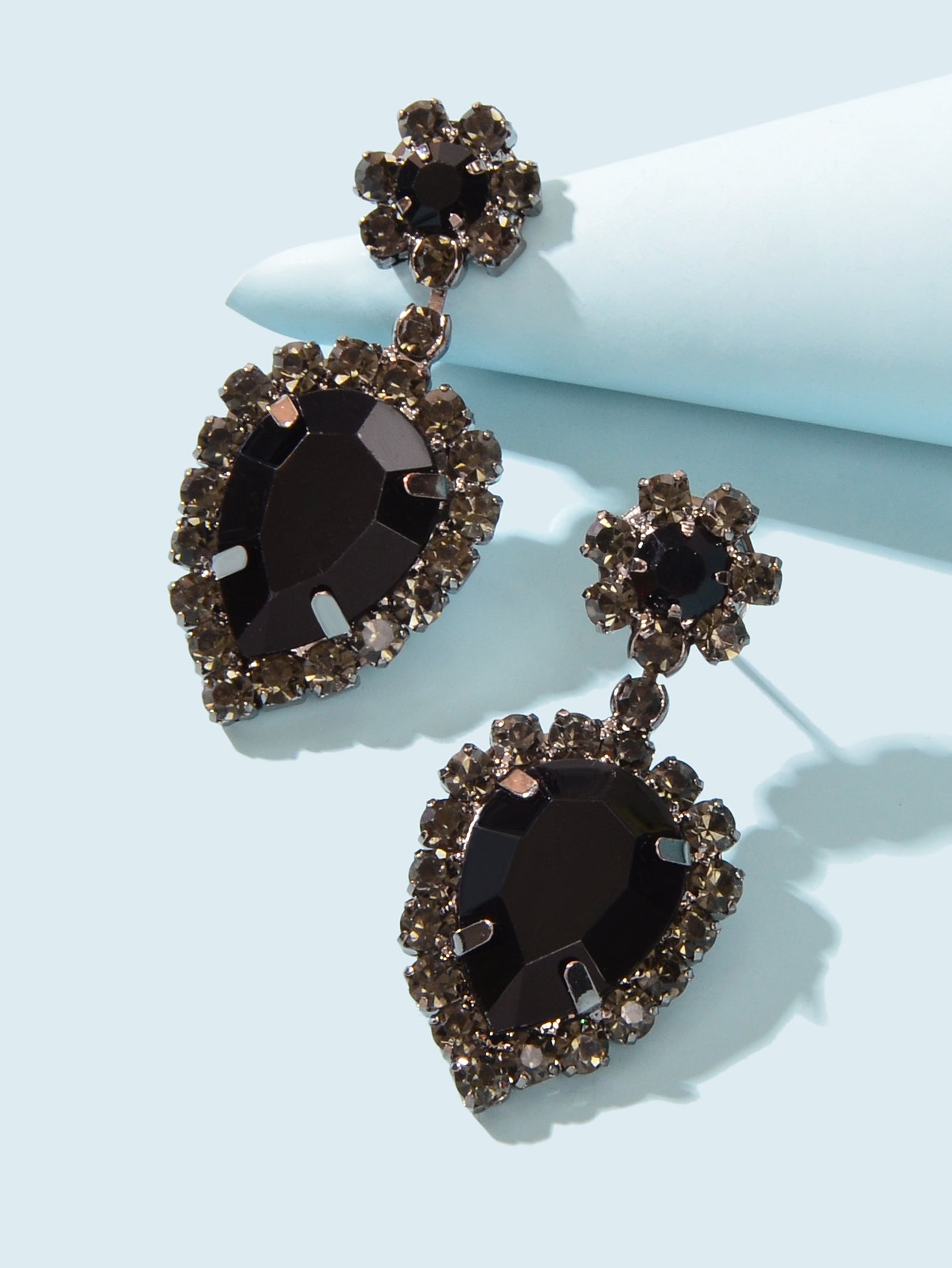 Luxurious Rhinestone Black Water Drop Dangle Earrings Wedding Prom Jewelry Gifts