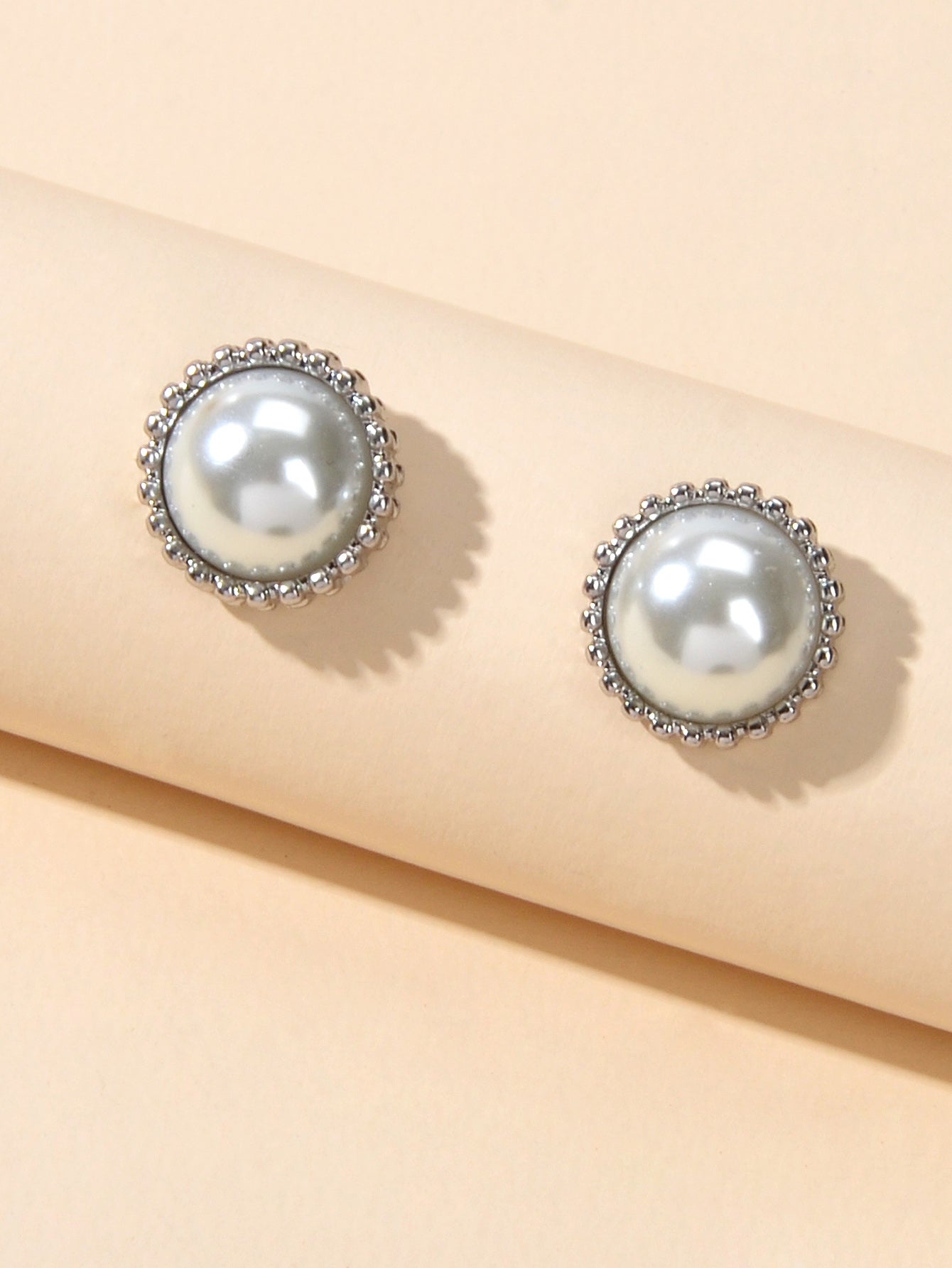 Women Dainty Gifts Gold Silver Plated Pearl Round Stud Wedding Bridal Earrings