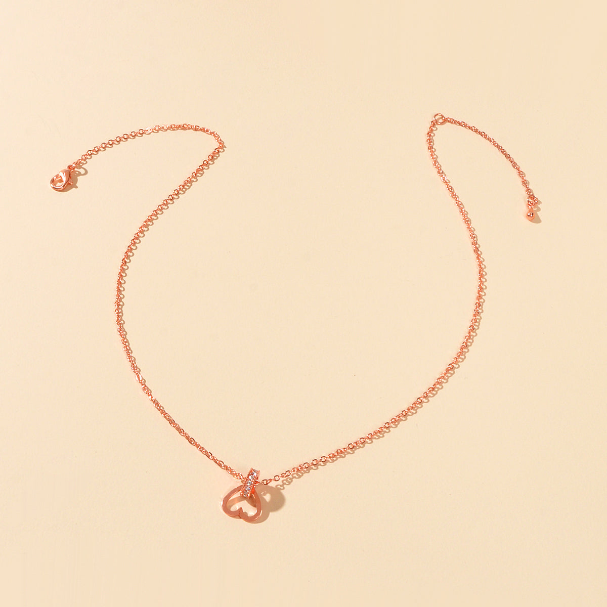 Wedding Engagement Jewelry Rose Gold Chain Rhinestone Circle Heart Charm Necklace