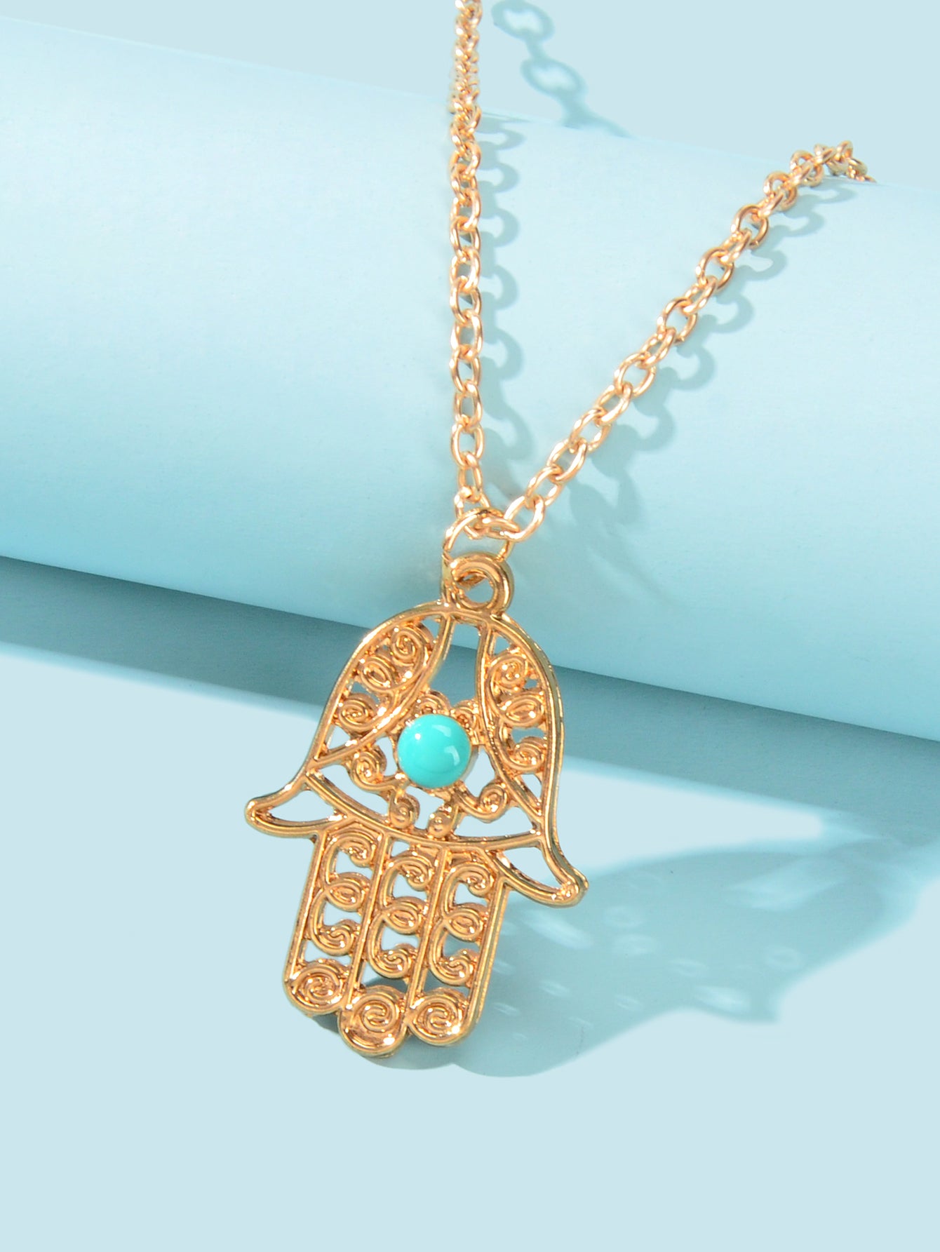 Dainty Gold Silver Chain Hollow Hamsa Hand Boho Charm Necklace Protection Lucky