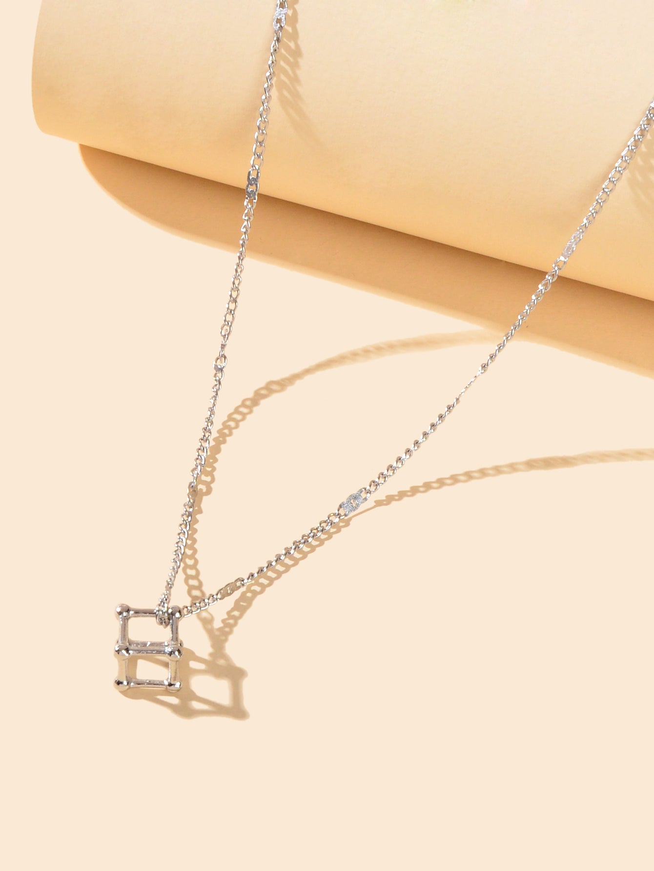 Silver Chain 3D Cube Pendant Necklace Popular Accessories Party Gift Jewellery