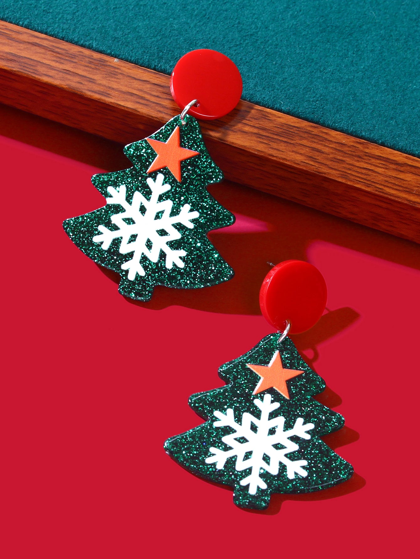 Green Christmas Tree with Star Snowflake Acrylic Stud Earrings Festival JewelryFestival Jewelry