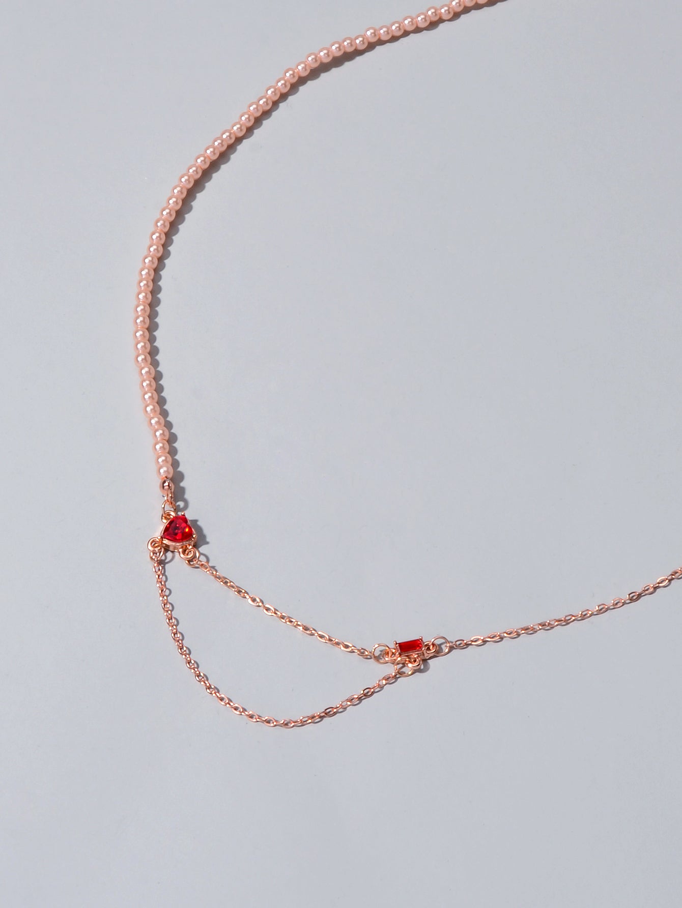 Perfect Engagement Gift Rosegold Chain Pearl Heart Sqaure Red Crystal Necklace