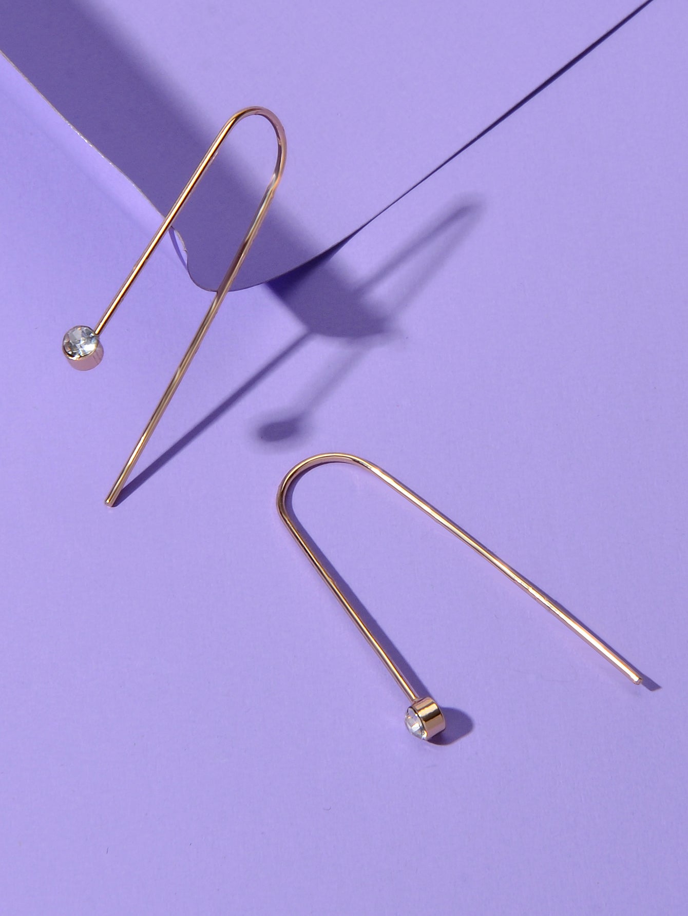 Punk Minimalist Rhinestone Decor Metal Geometric Hoop Earrings Statement Jewelry