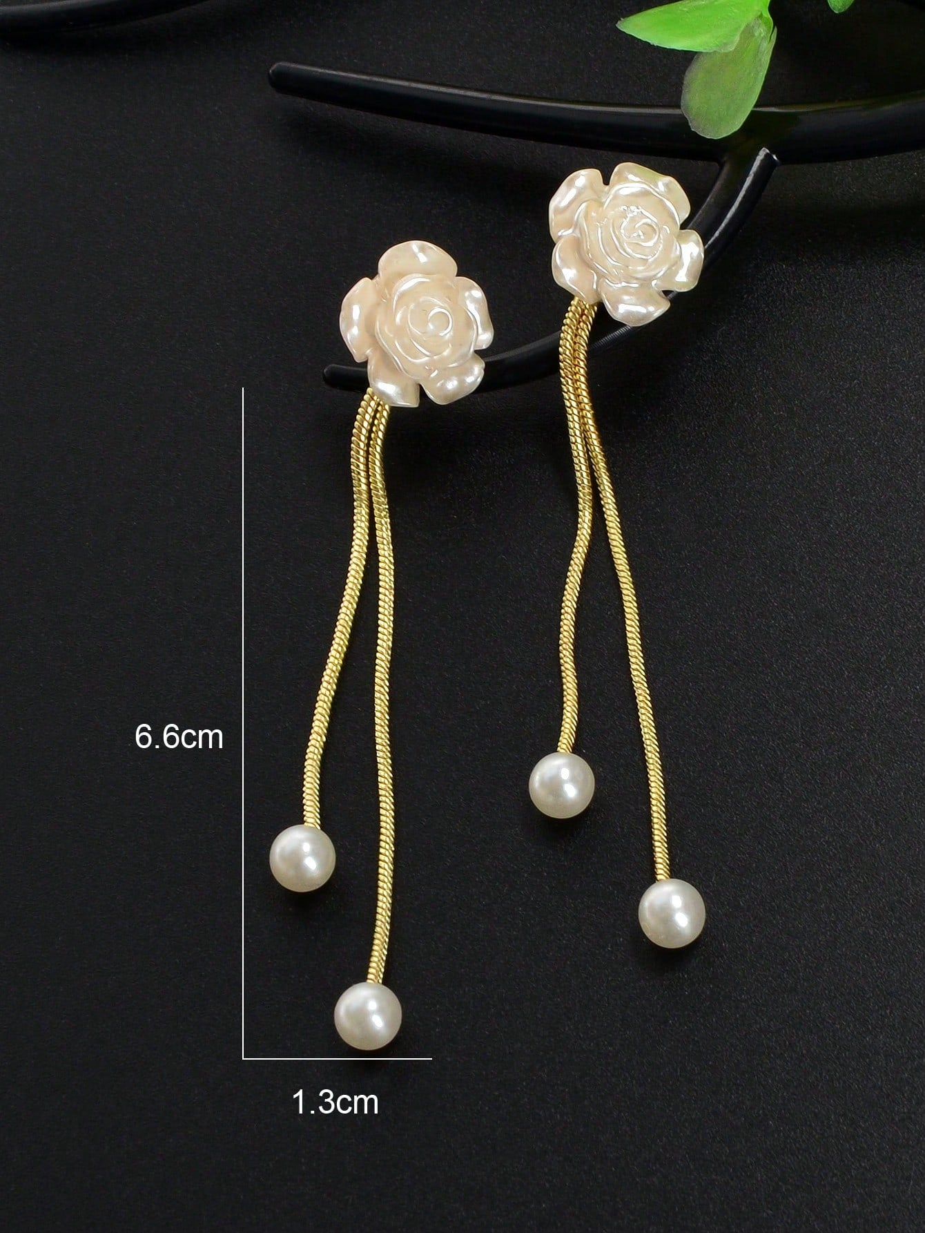 Romantic Resin Flower Pearl Charm Long Gold Chain Pendant Earrings Women Date