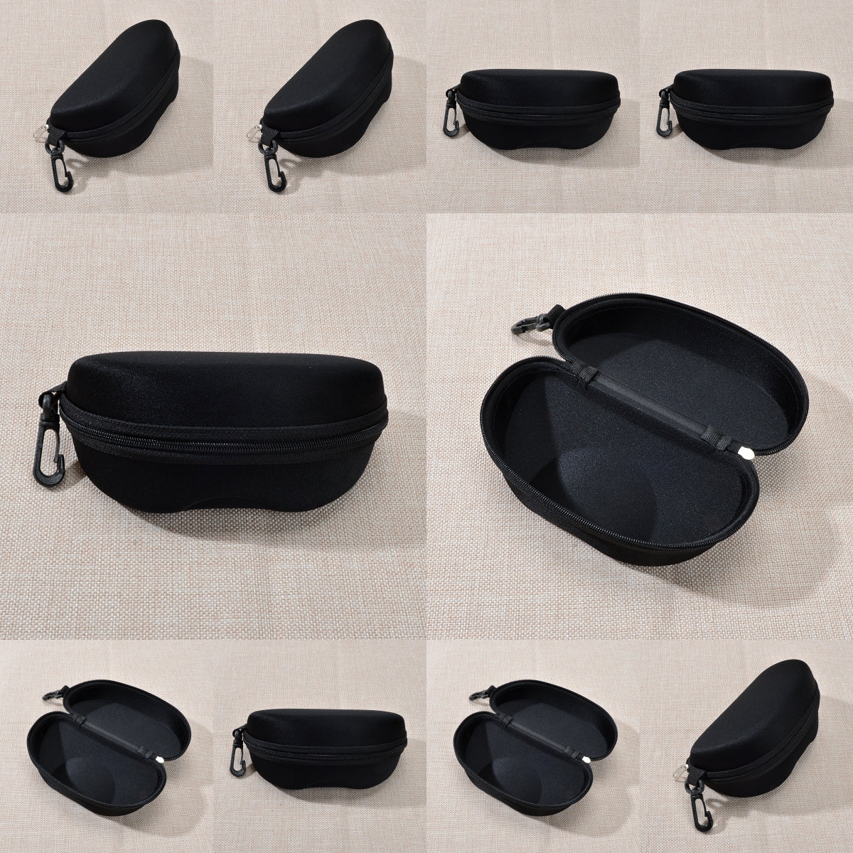 10 pcs Portable Hard Shell Sunglasses Case set Zipper Eyewear Eyeglasses Case with Hook for Women Men Travel Sports