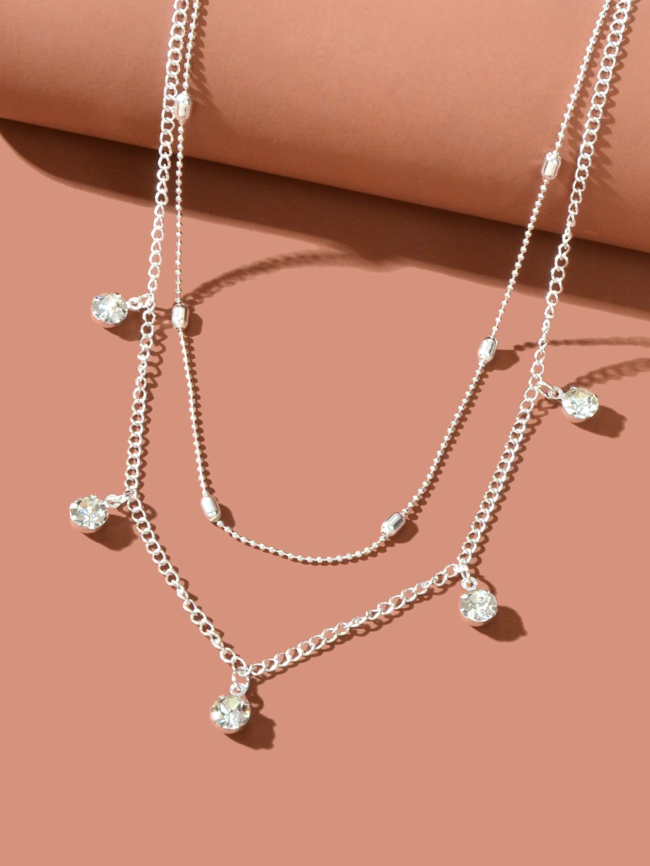 Dainty Adjustable Layer Gold Silver Chain Rhinestone Charm Clavicle Necklace