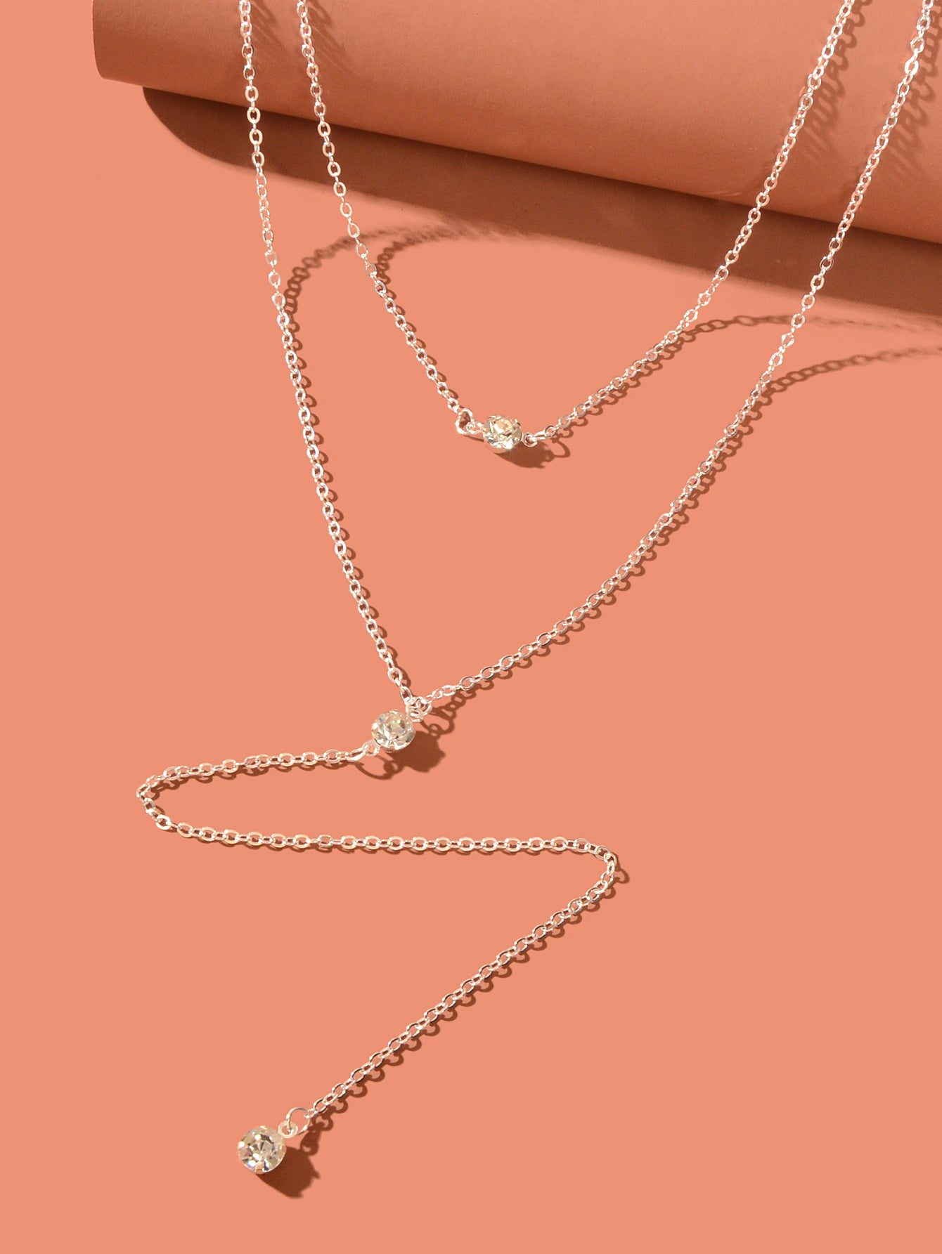 Boho Chic Rhinestone Silver Double layer Chain Y-Drop Long Pendant Necklace Gift