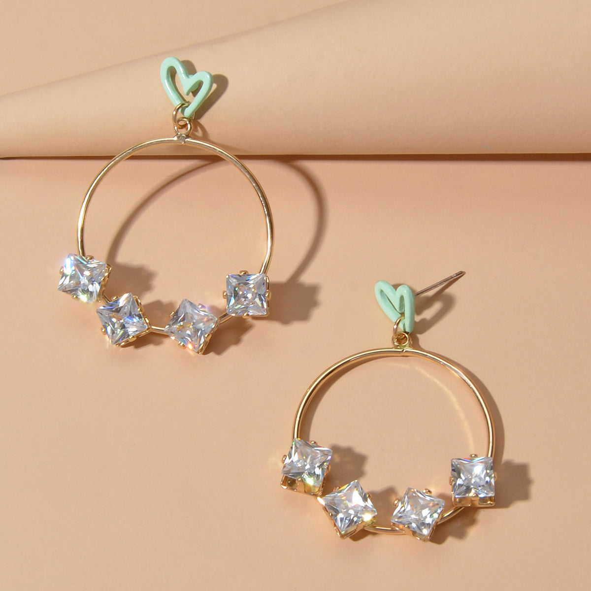 Trendy Simulated Diamond Love Heart Circle Dangle Earrings Nice Collection Gift