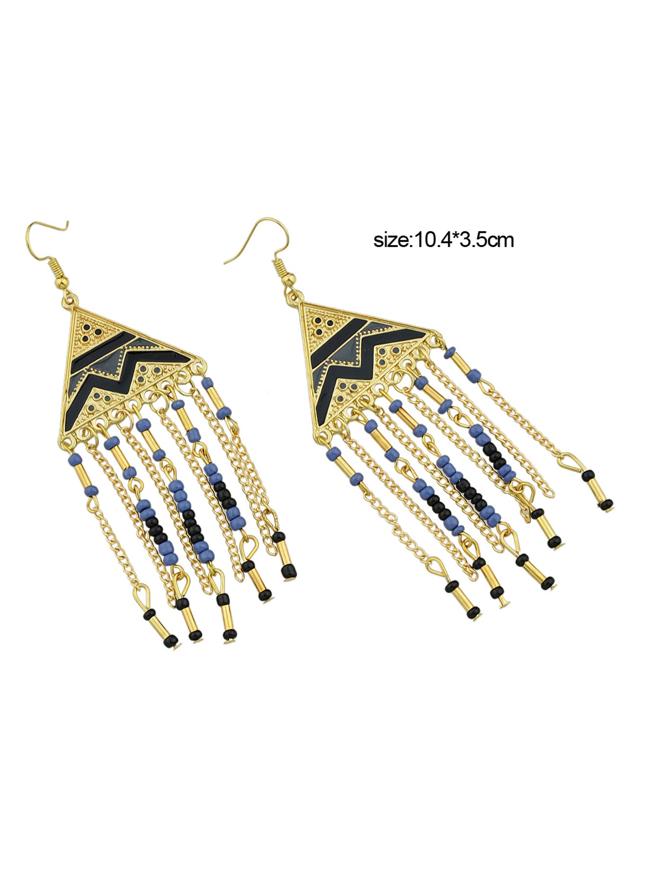 Triangle Colourful Enamel Beads Long Chain Tassel Ethnic Jewellery Boho Earrings