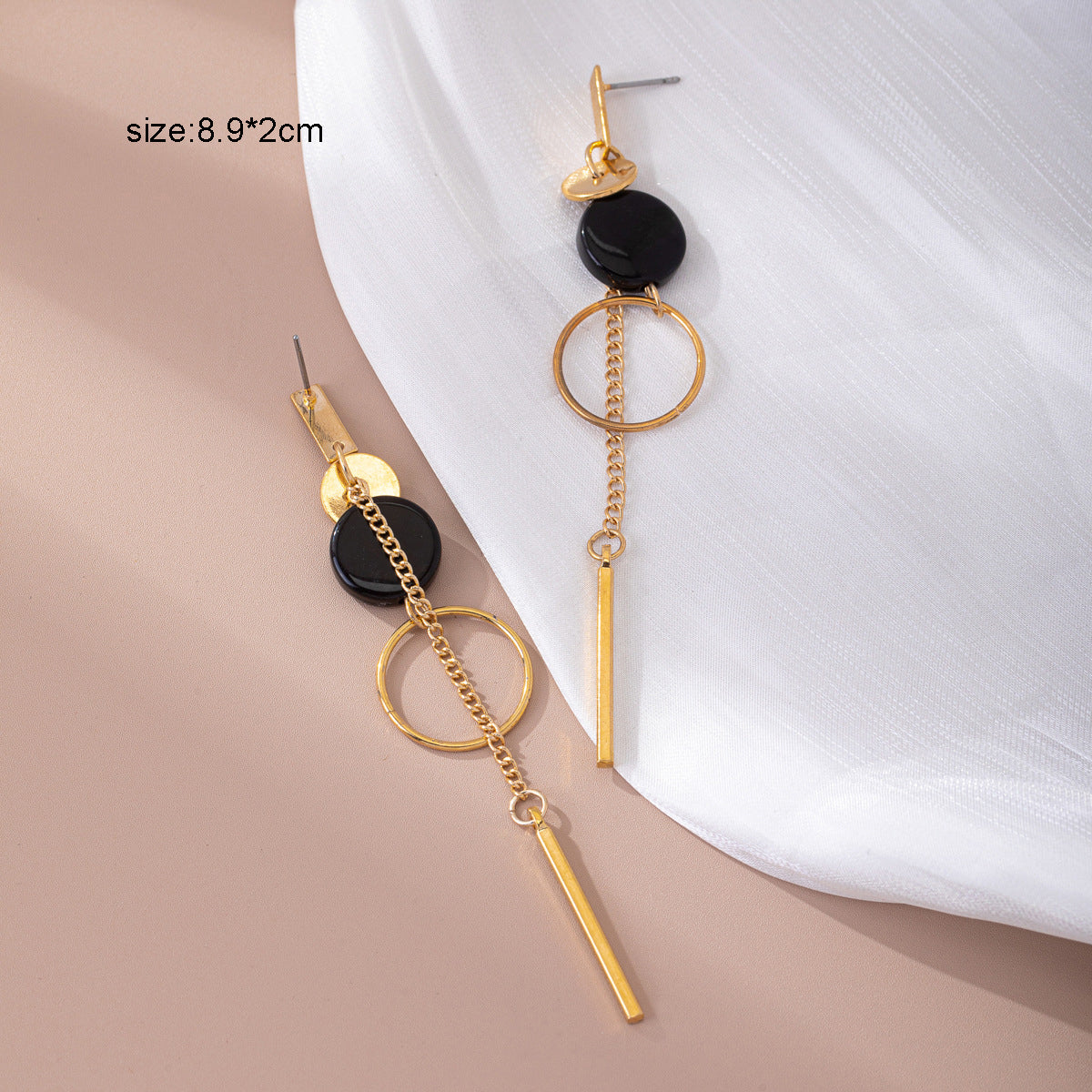 Gold Silver Round Circle Bar Geometric Drop Stud Tassel Earrings Accessories
