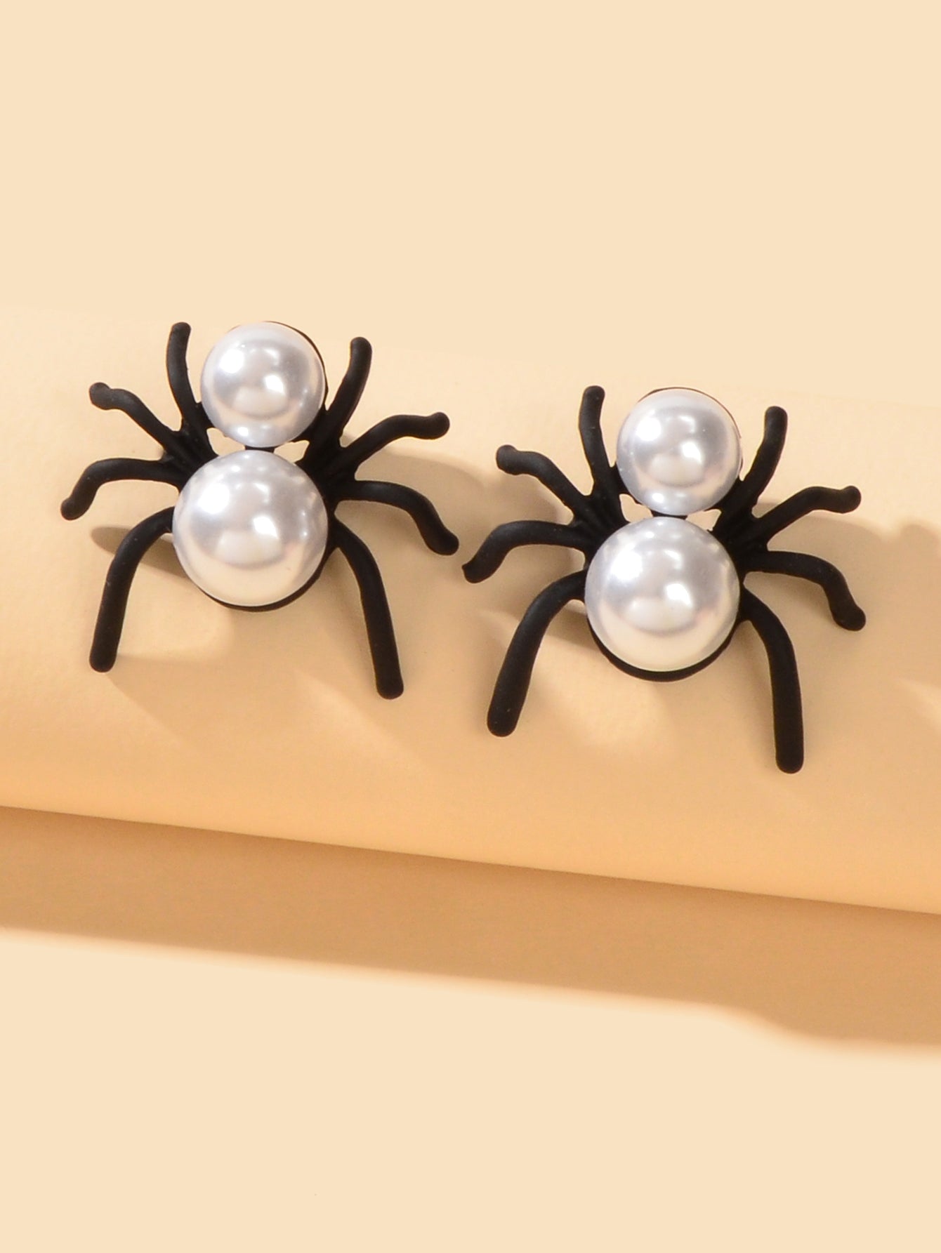 Faux Pearl Black Spider Stud Earrings Girls Costume Party Exaggeration Accessory