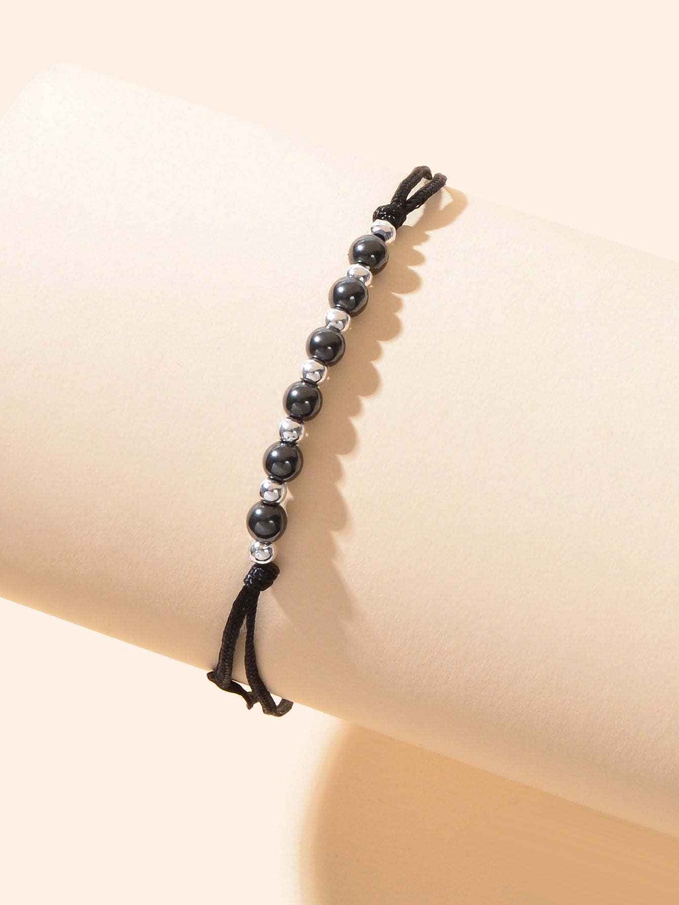Bohemian Black Rope Adjustable Handmade Silver Beads Anklet Vacation Jewellery